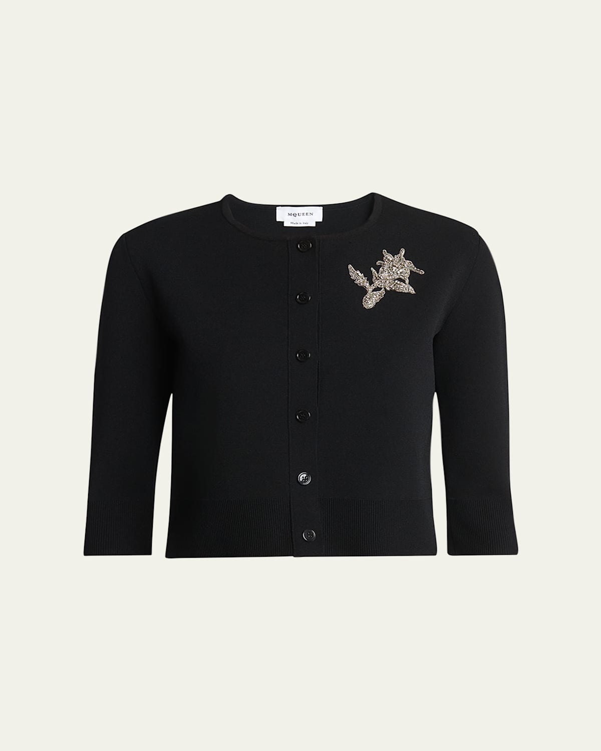 Alexander Mcqueen Floral Crystal Knit Cardigan In Blackmulti