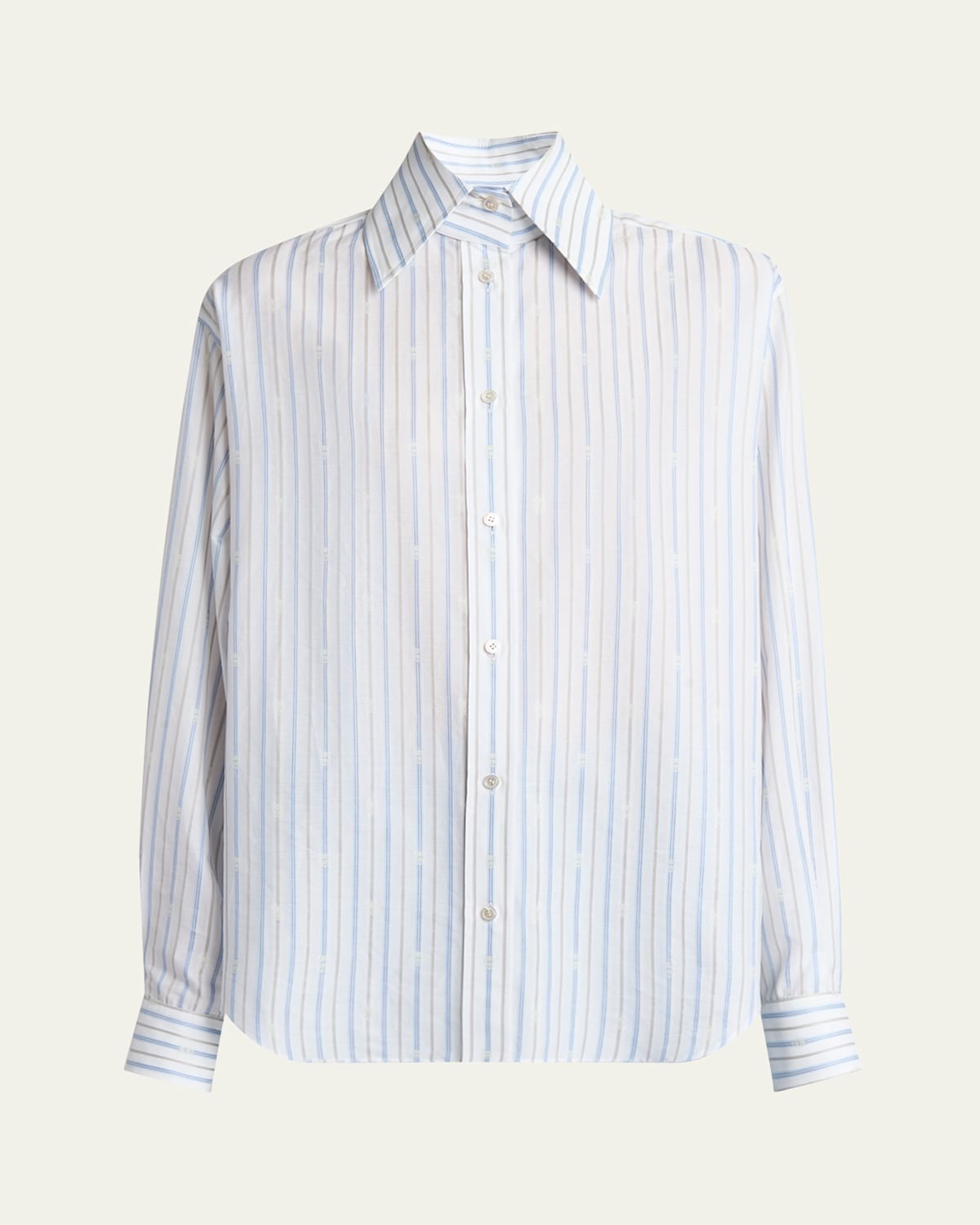 Alexander Mcqueen Stripe Skull Embroidered Button Down Shirt In White Blue Grey