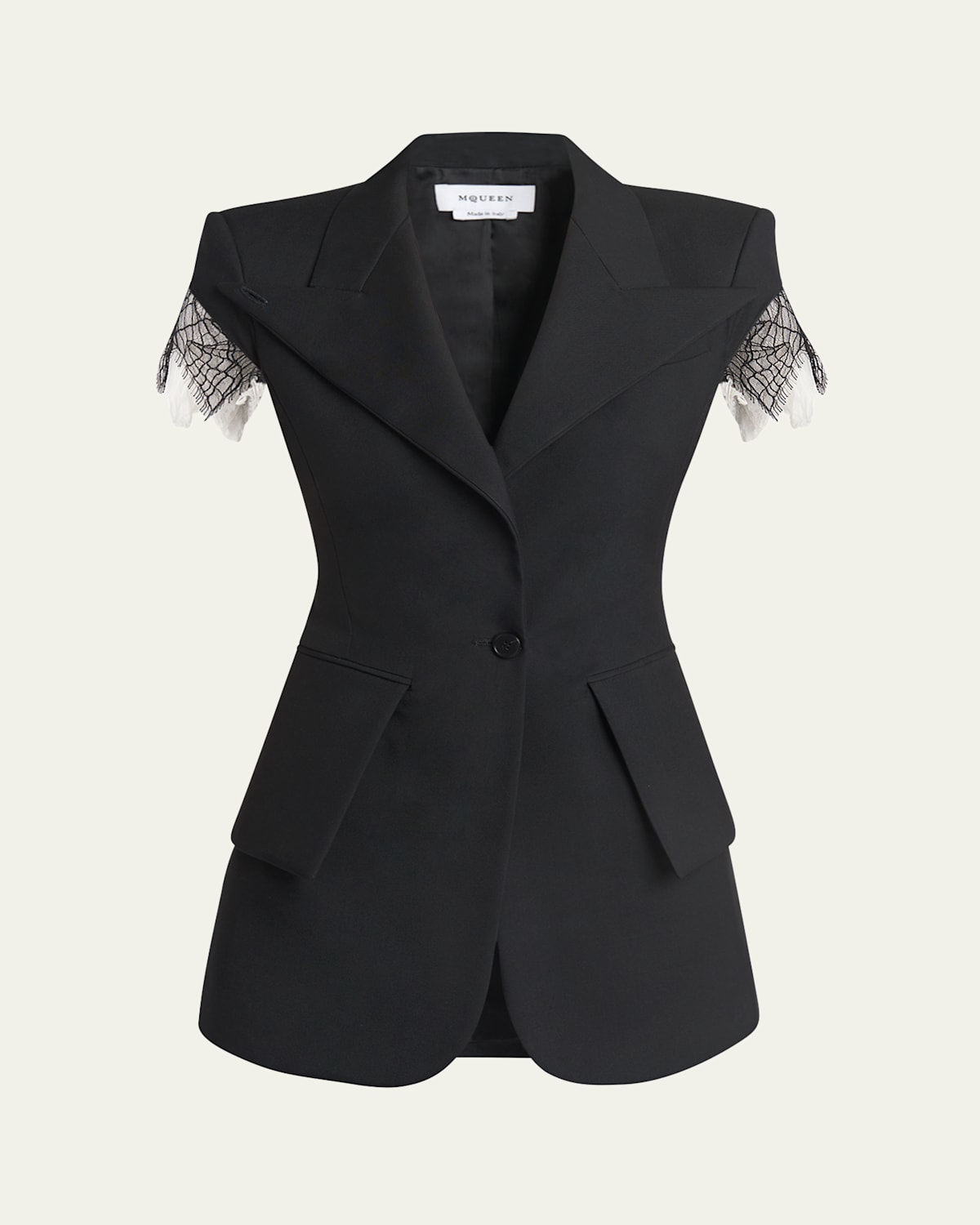 Shop Alexander Mcqueen Lace-trim Single-breasted Blazer Vest In Black