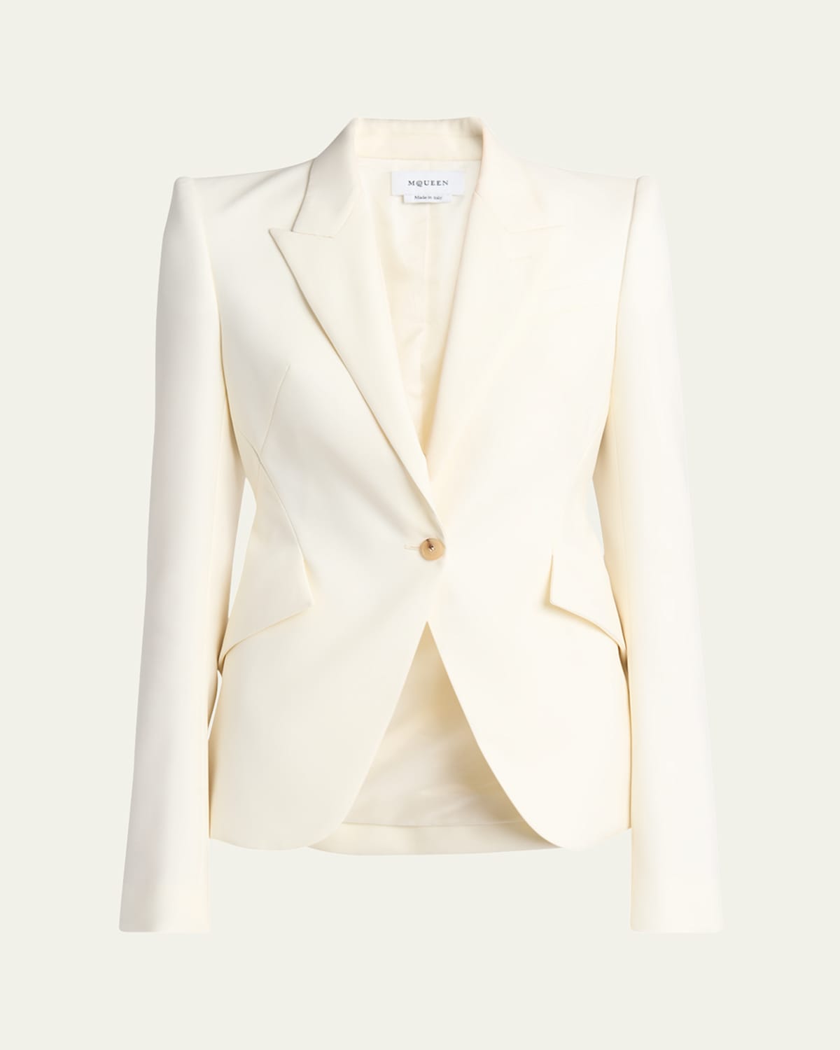 Alexander Mcqueen Mcqueen Single Breasted Wool Martingale Blazer In Bone