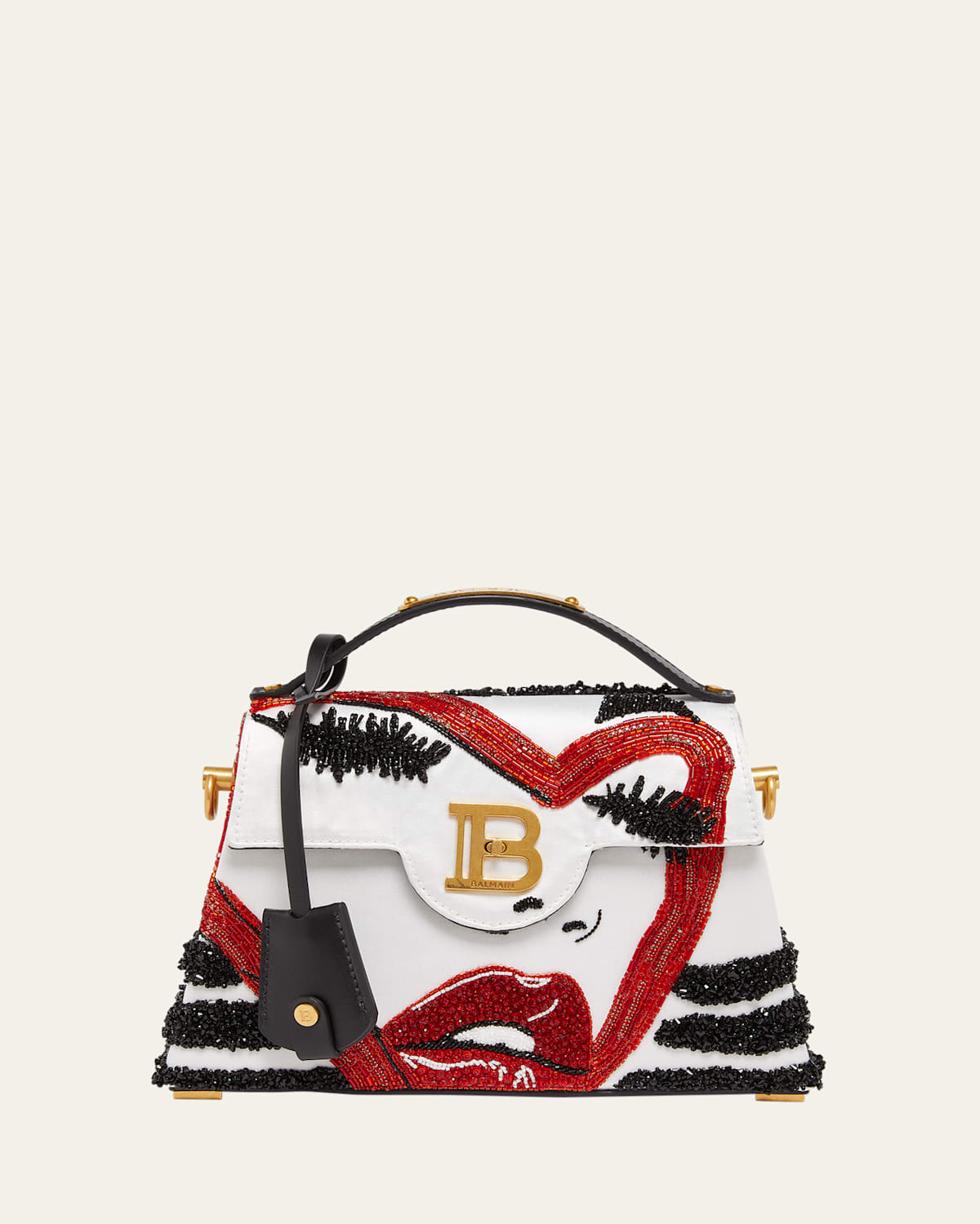 BALMAIN B-BUZZ DYNASTY CROSSBODY BAG IN MAKE-UP EMBELLISHED SATIN 