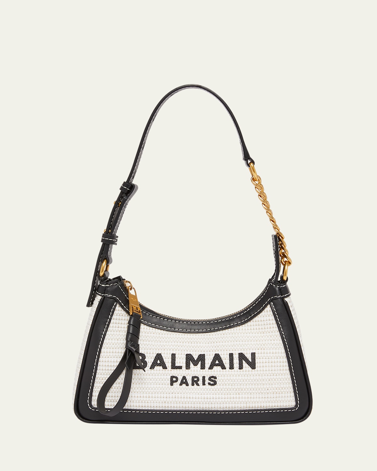 Balmain B-army Shoulder Bag In Raffia And Leather In Naturel Noir