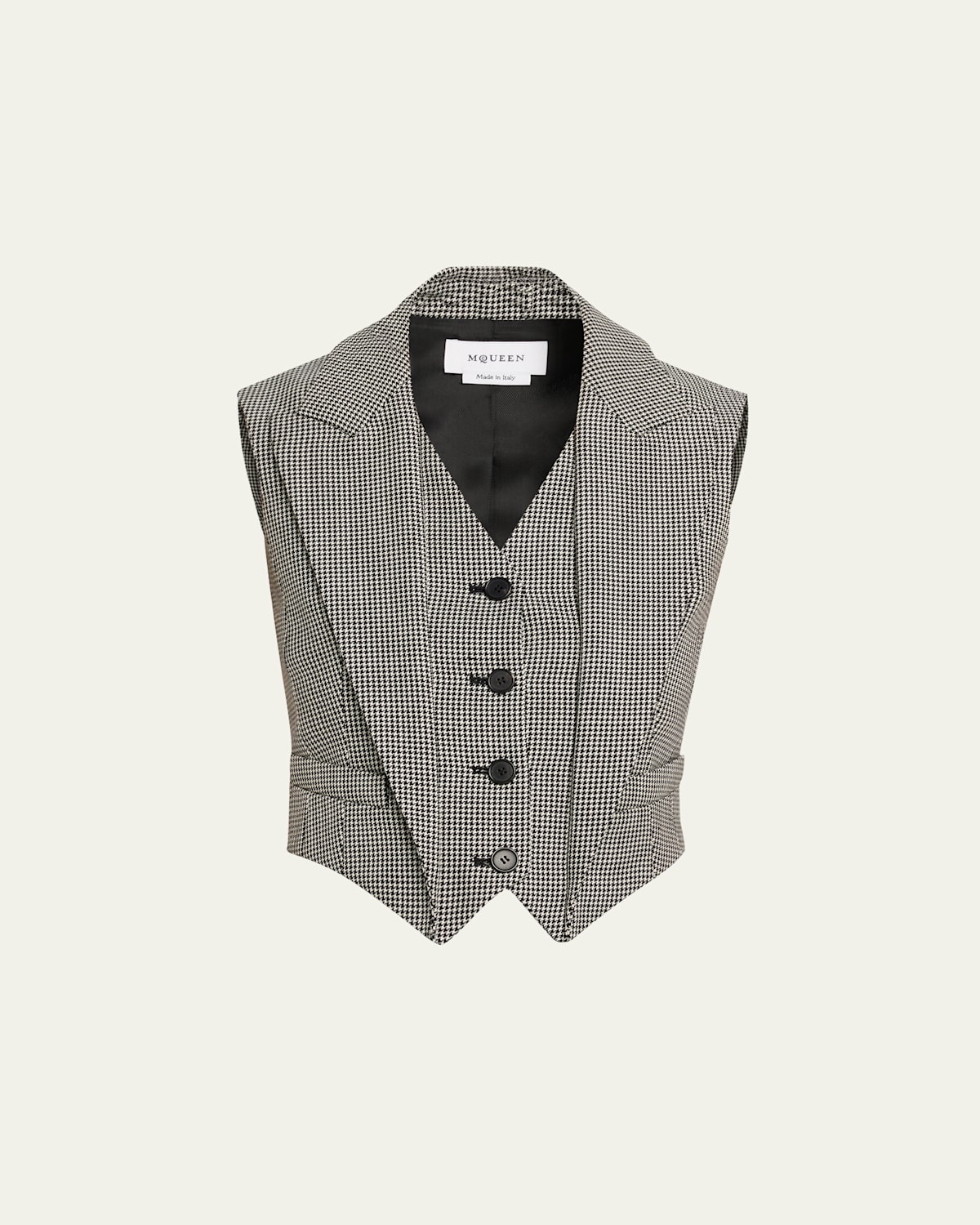 Upturned Lapel Single-Breasted Houndstooth Vest