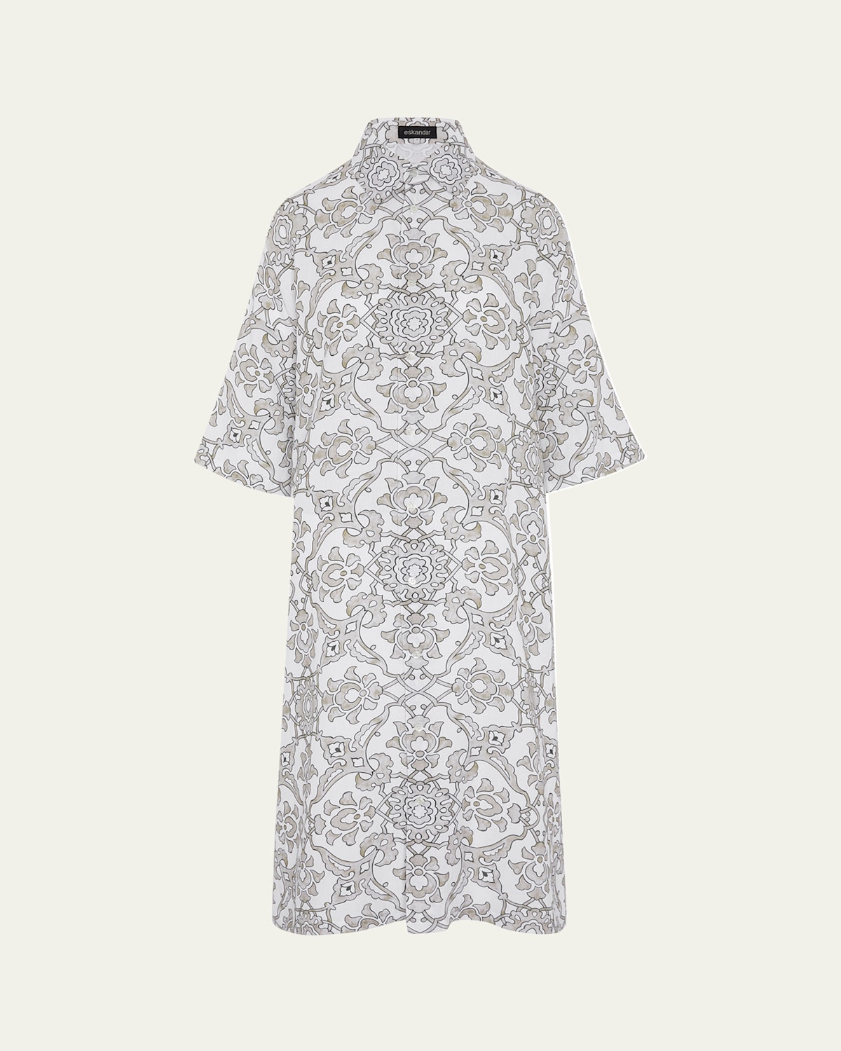 Shop Eskandar Wide A-line Short Sleeve Shirt Dress With Collar In Natural