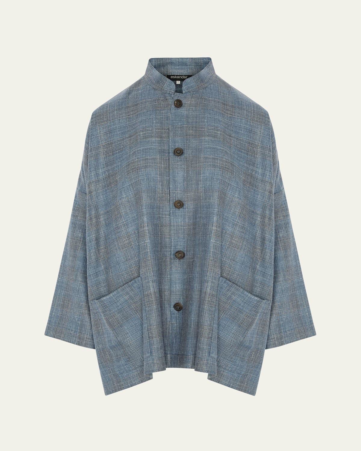 Eskandar Wide Mandarin Jacket (long Length) In Fadedblue