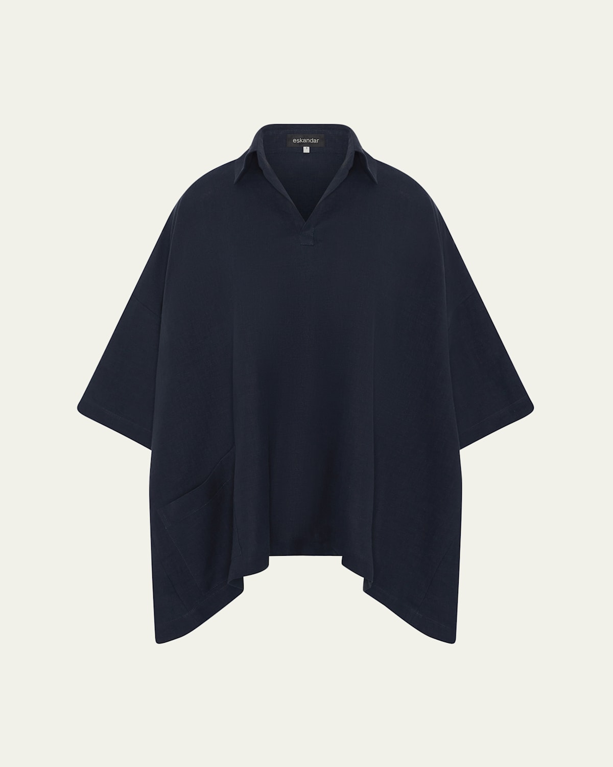 ESKANDAR ANGLE-TO-FRONT SIDE SEAM SHORT SLEEVE TUNIC WITH COLLAR (LONG LENGTH) 