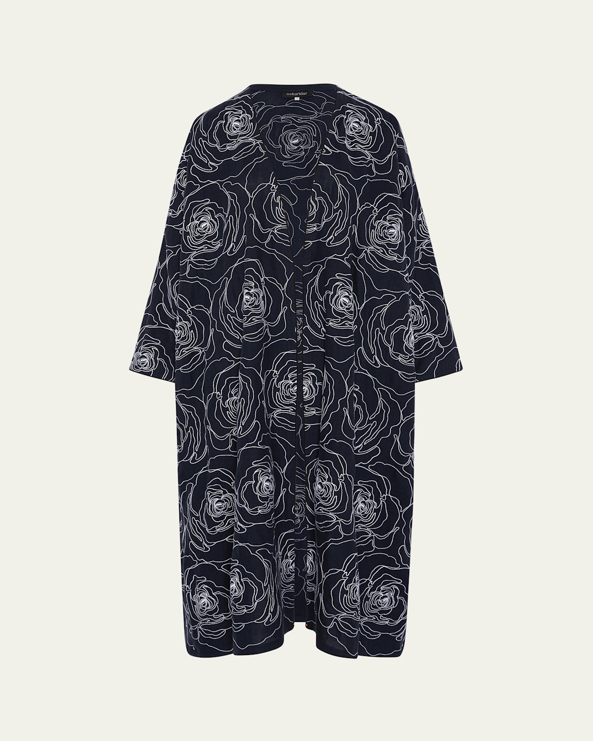 Eskandar Wide A-line V Neck Open Coat In Navydark