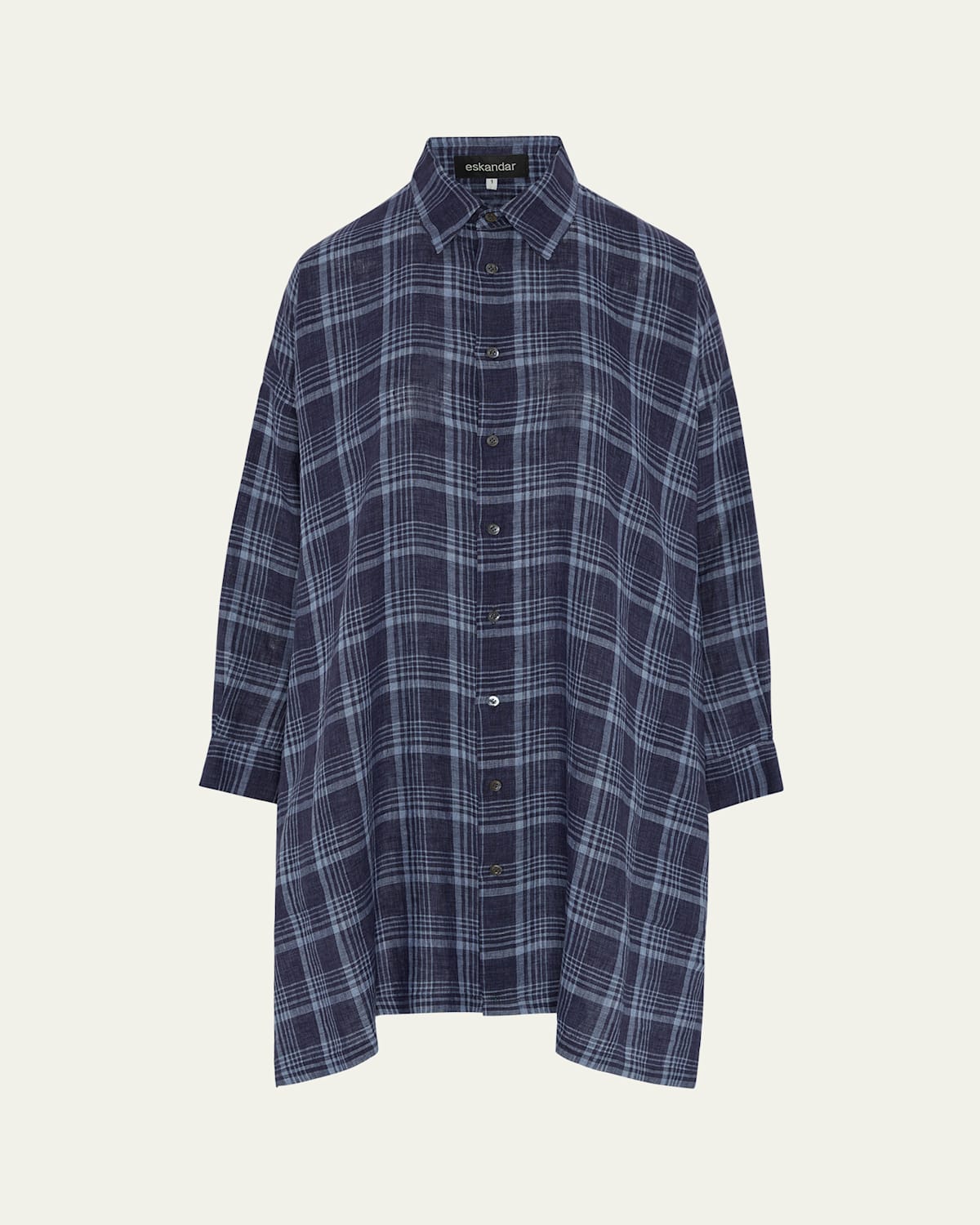 Shop Eskandar Wide A-line Collar Shirt With Slits (very Long Length) In Blue