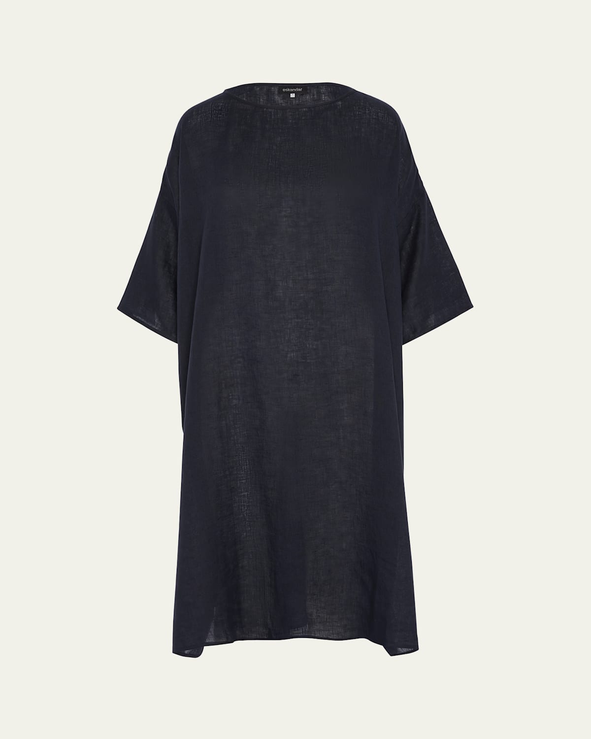 Eskandar Sloped Shoulder Wide A-line Short Sleeve Scoop Neck Dress In Navydark