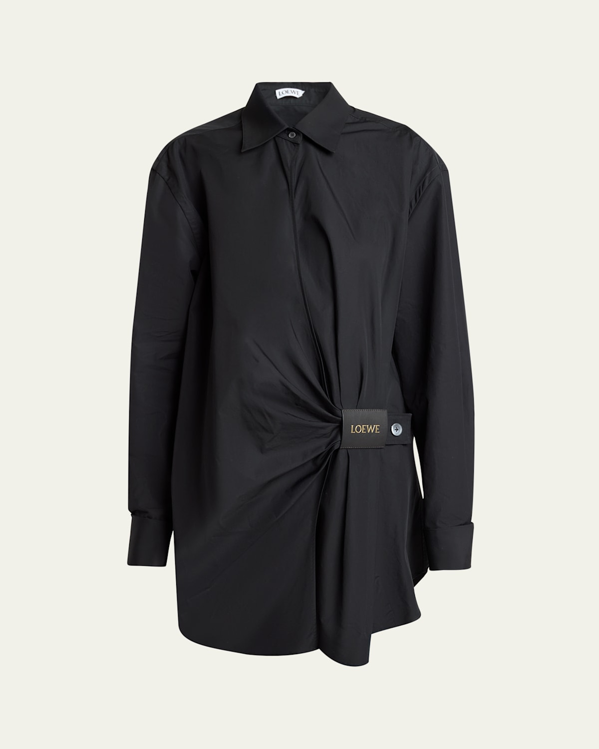 Draped Poplin Mini Shirtdress