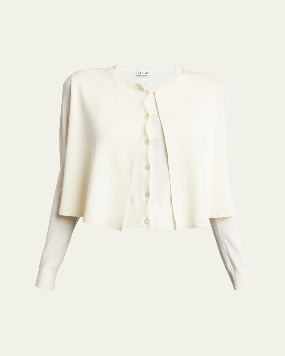 Loewe Layered Cropped Wool Cardigan In White