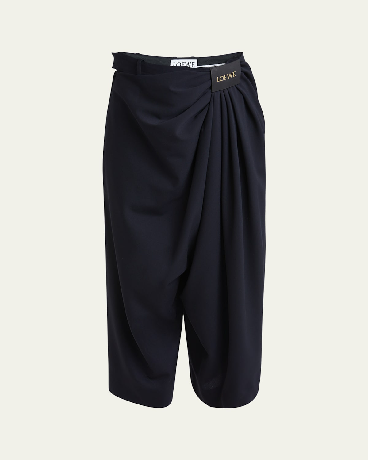 Shop Loewe Cropped Draped Wool Trousers In Dark Navy Blue