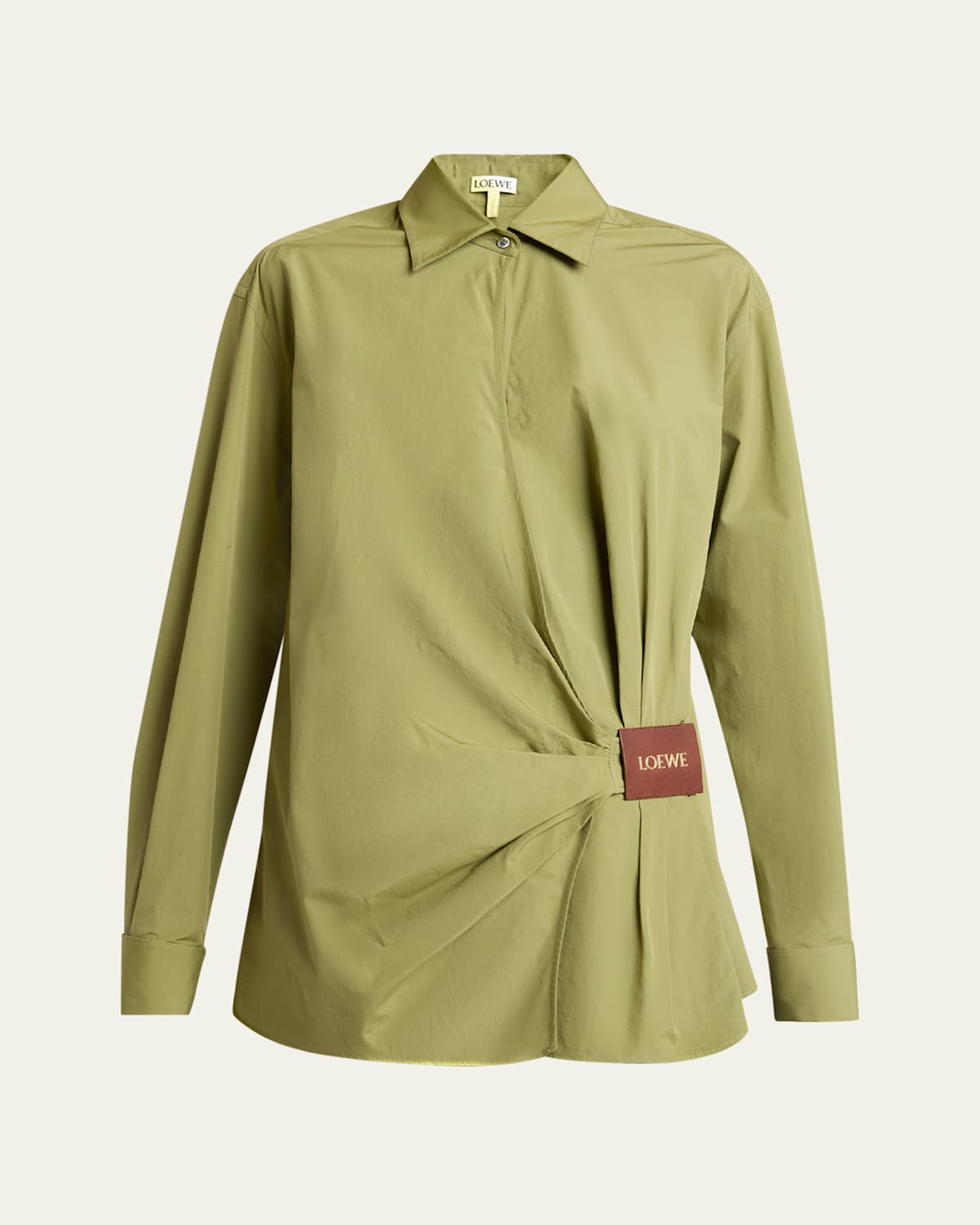 Draped Poplin Leather Patch Blouse