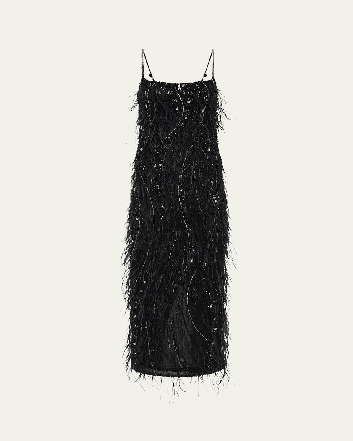 Cynthia Sequined Midi Feathered Dress