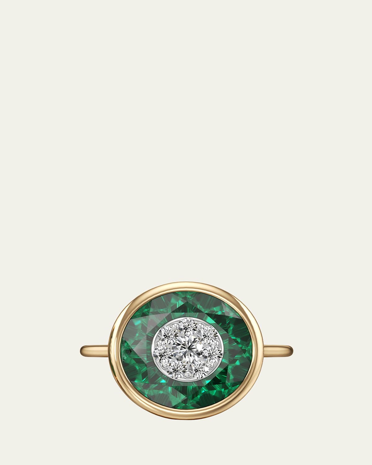 One Collection 10mm Round Fusion Emerald Bezel Stud Earrings in 18K Yellow Gold with Diamonds