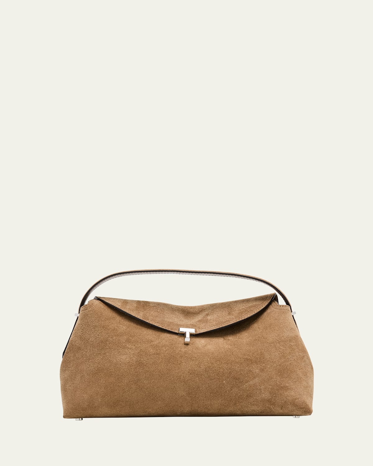 Totême T Lock Suede Top-handle Bag In Tobacco