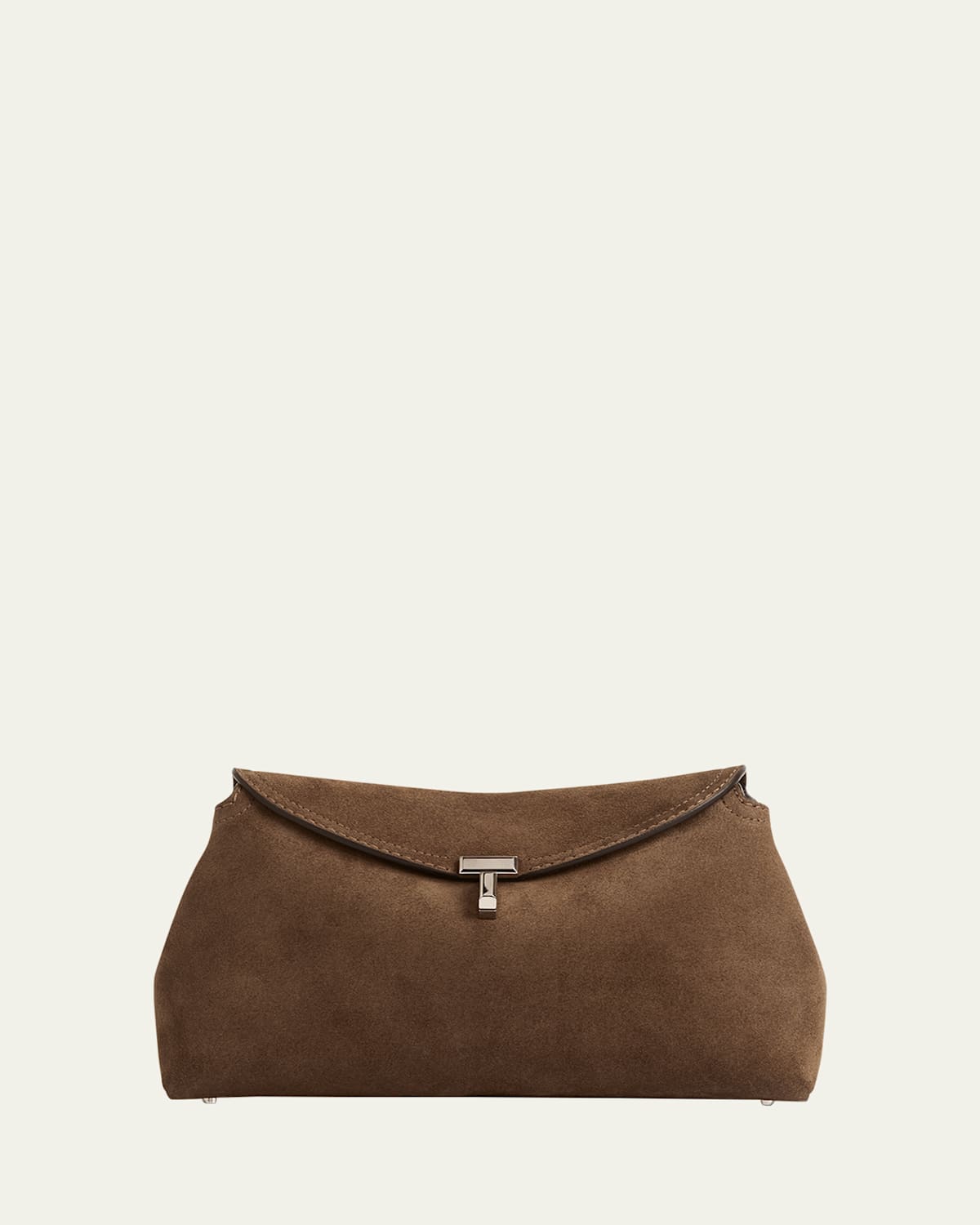 Totême T Lock Suede Clutch Bag In Tobacco
