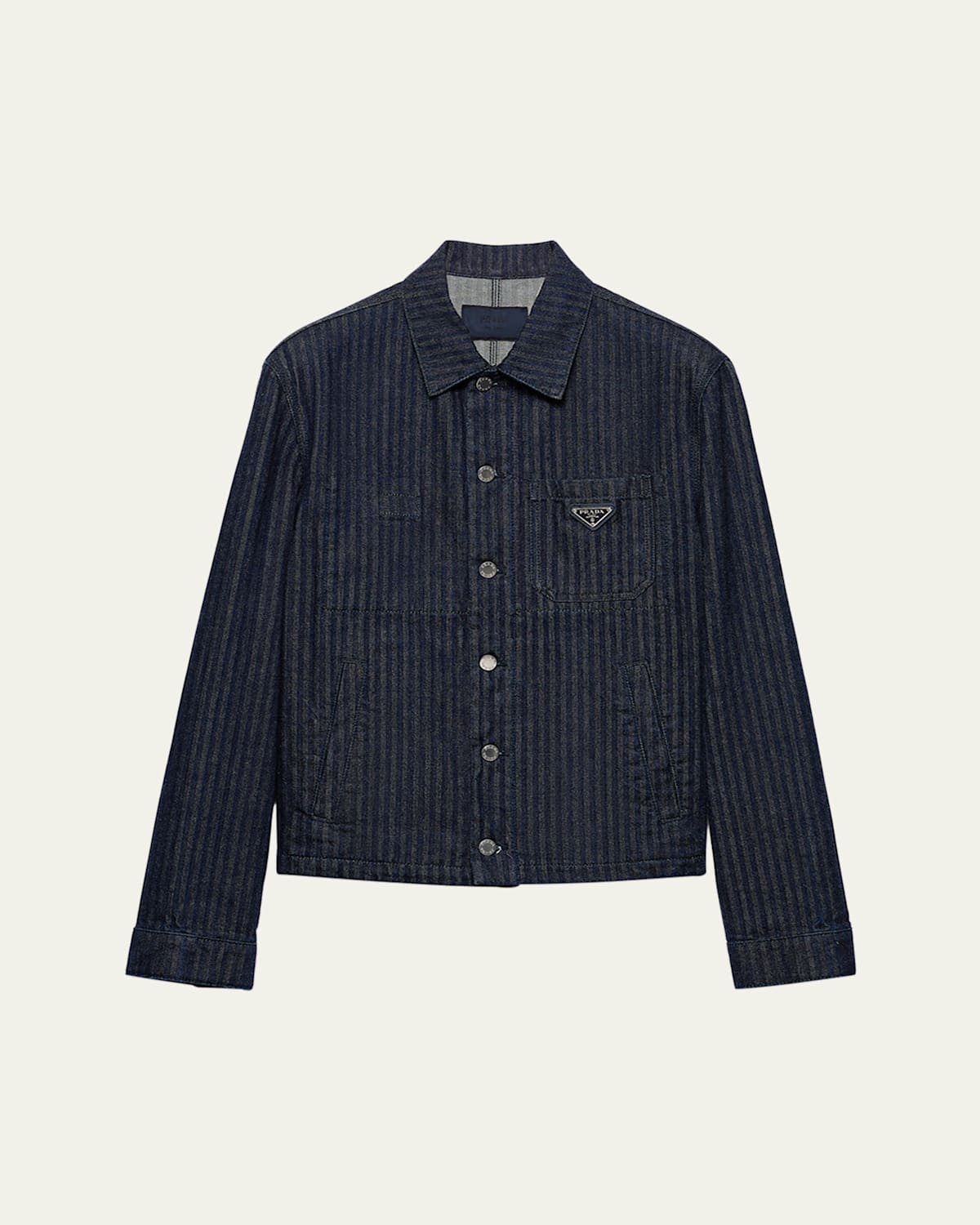 Prada Chevron Denim Blouson Jacket In Bleu