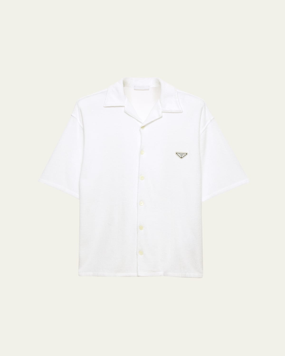 Prada Men's Spugna Terry Bowling Shirt In Bianco