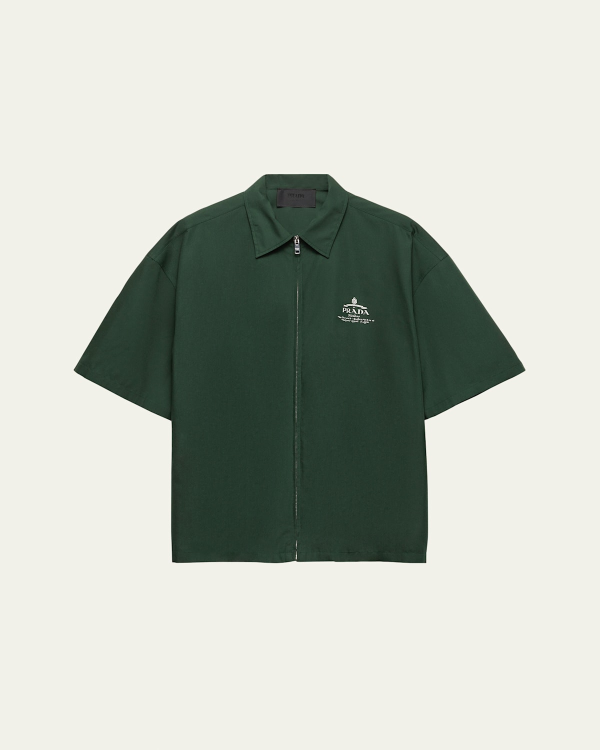 Prada Mens Green Logo-embroidered Zip-up Nylon Shirt Xl In Biliardo