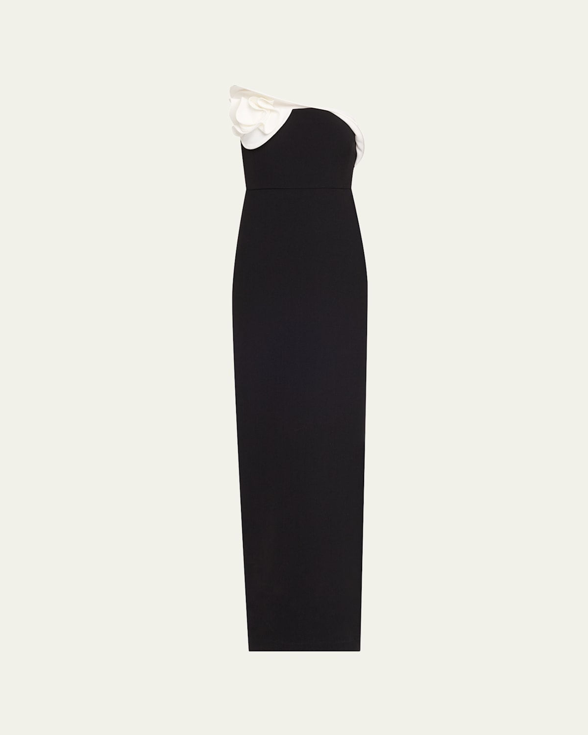 Roland Mouret Strapless Flower Drape Column Crepe Gown In Black