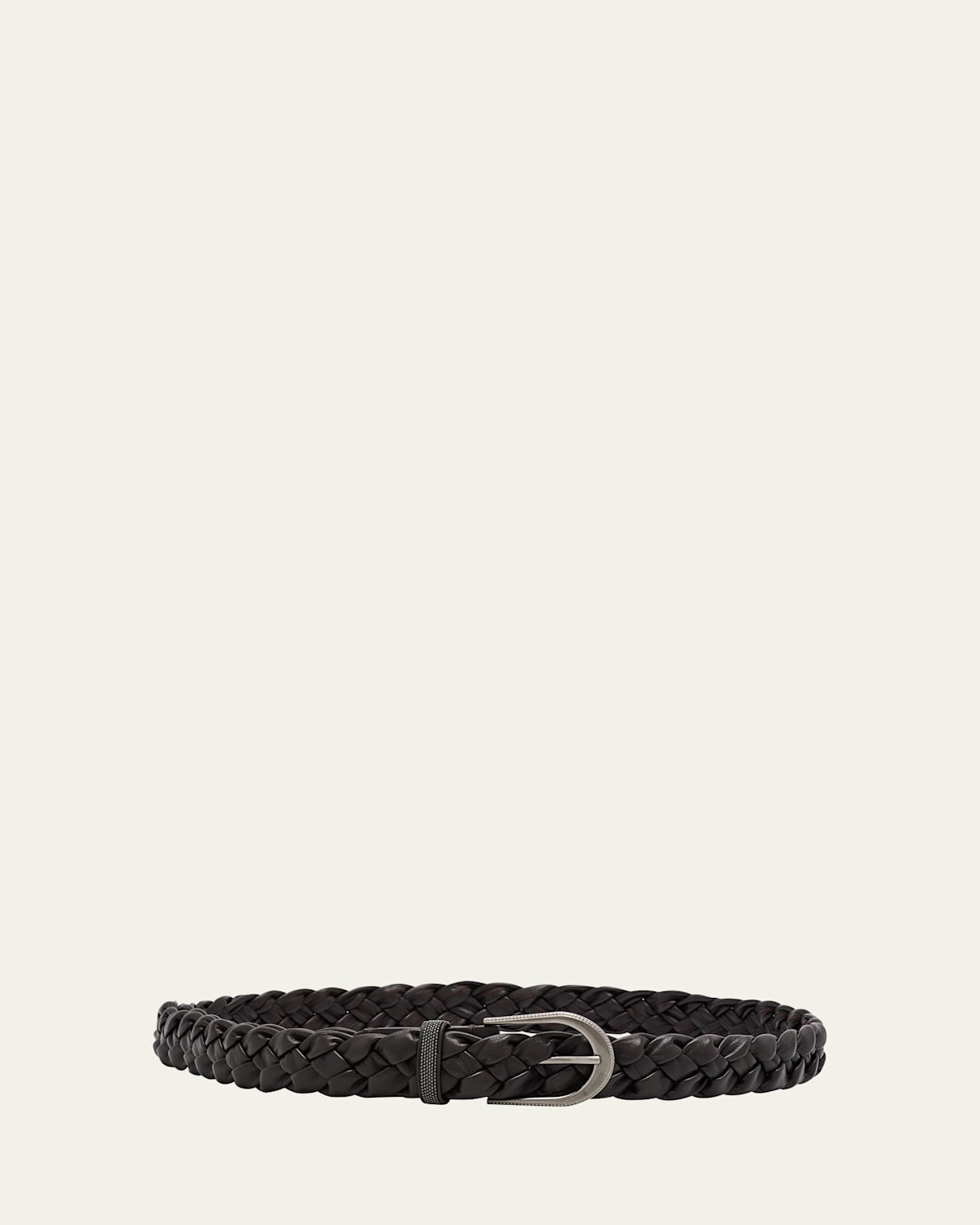 Brunello Cucinelli Braided Leather Skinny Belt In Black