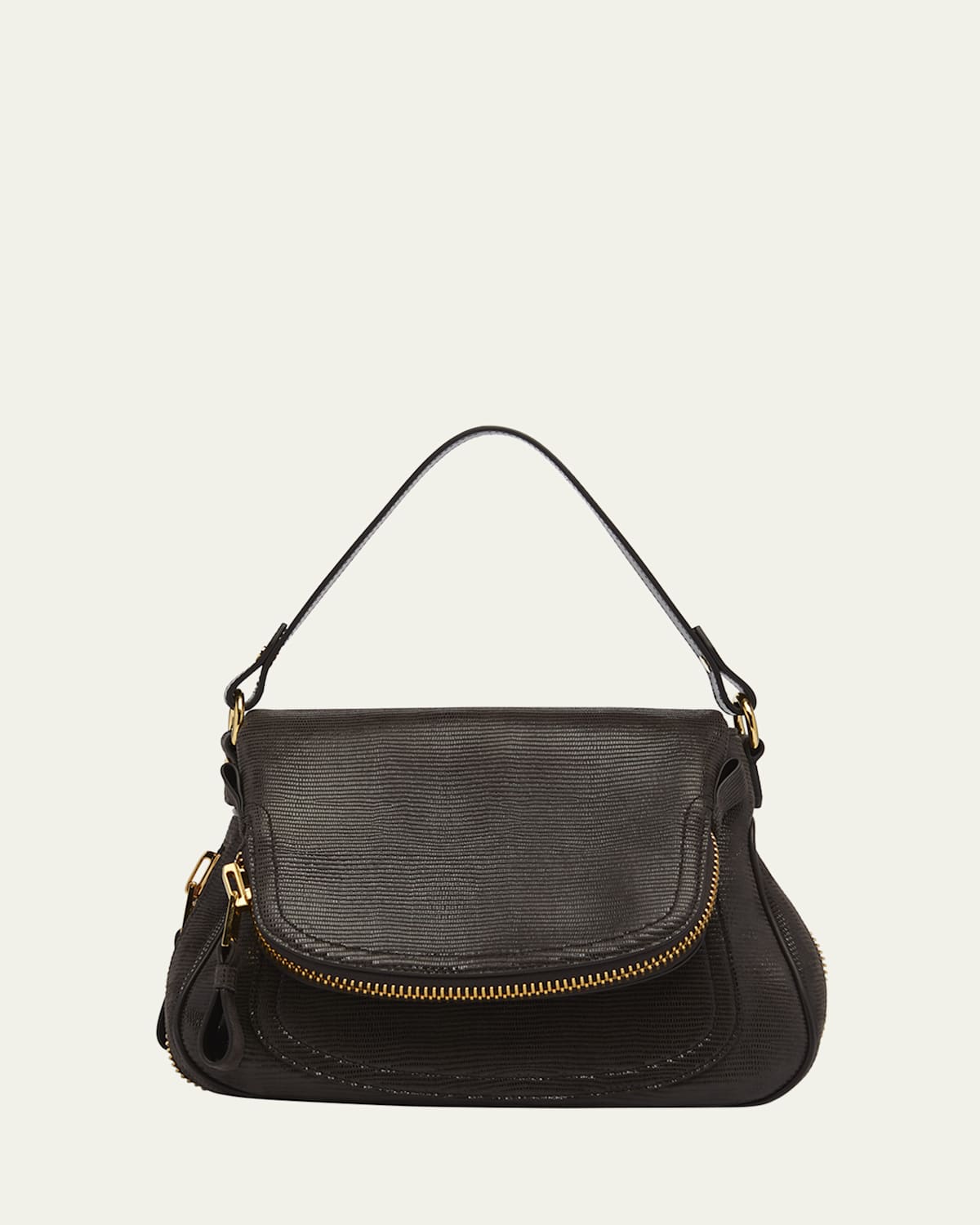 Tom Ford Jennifer Medium Shoulder Bag In Lizard-embossed Leather In Chocolate