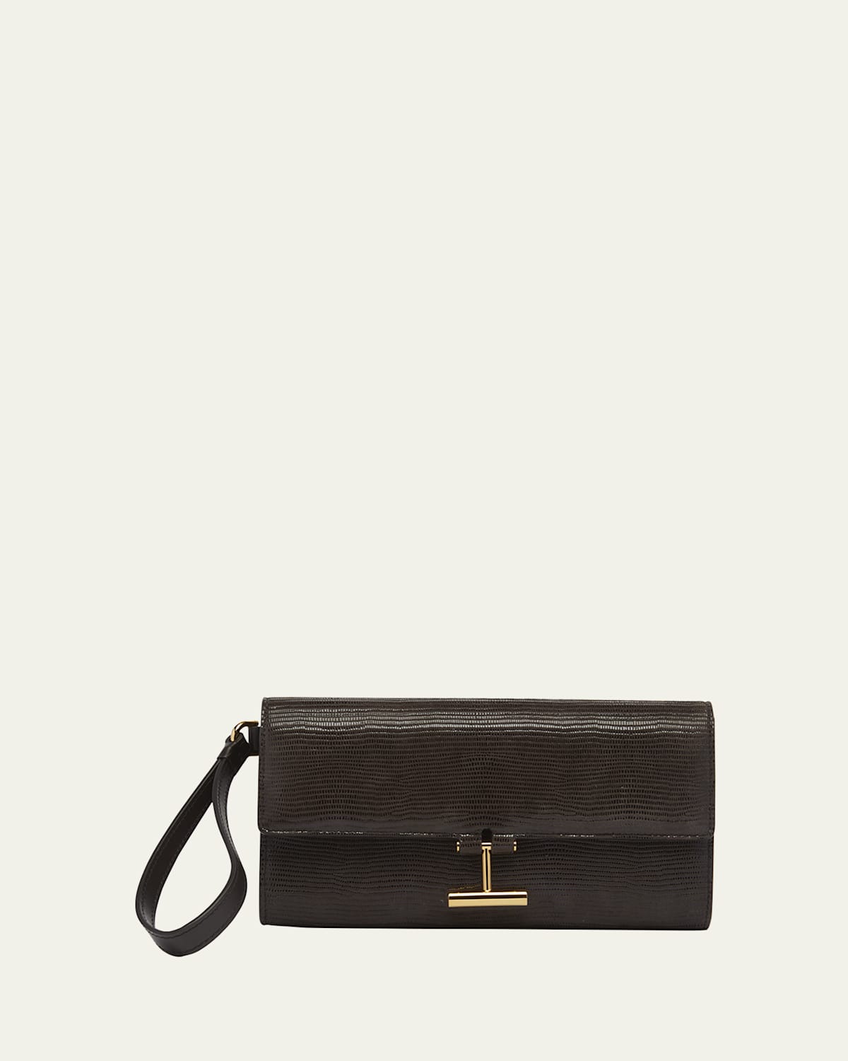 Tom Ford Tara Pouch Wristlet In Lizard-embossed Leather In Chocolate