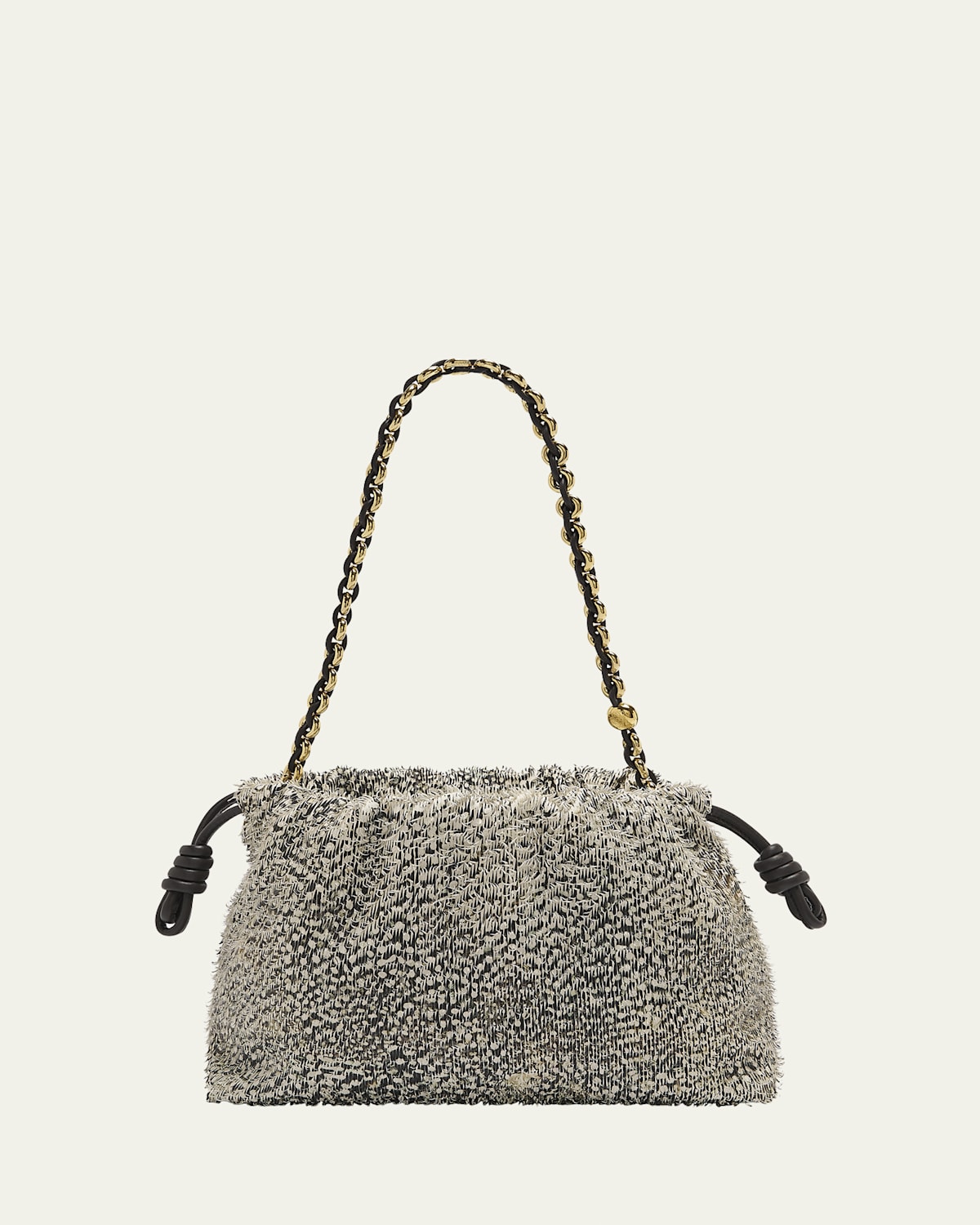 Loewe Flamenco Medium Shoulder Bag In Feathered Leather In Black White