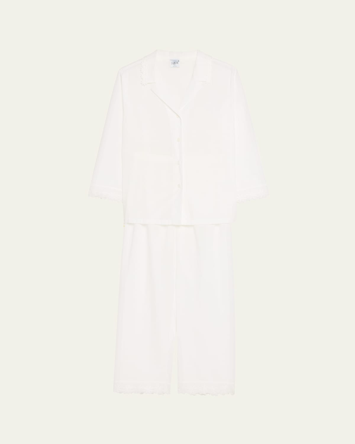 Conny Lace-Trim Cropped Cotton Pajama Set