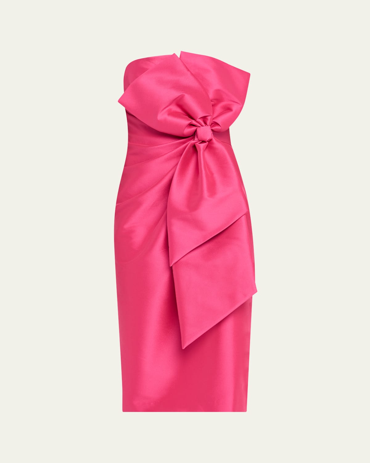 Badgley Mischka Strapless Bow-front Mikado Midi Dress In Hot Fuschia