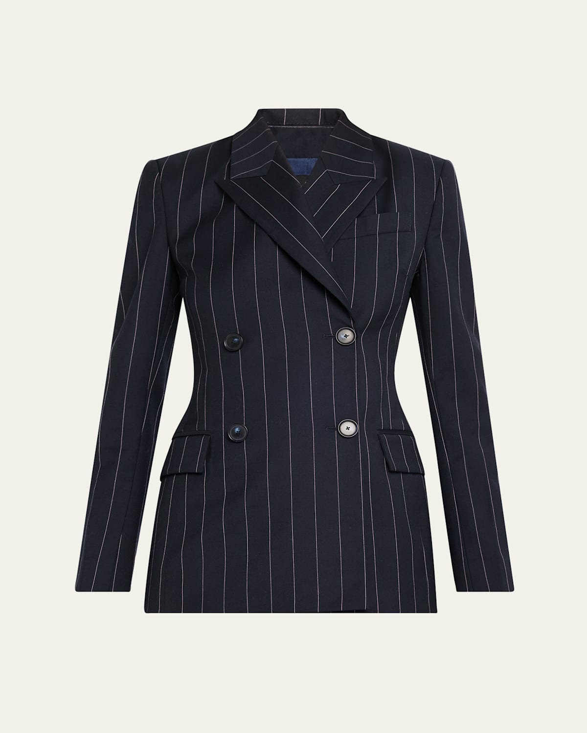 Pinstripe Double-Breasted Tailored Wool Blazer