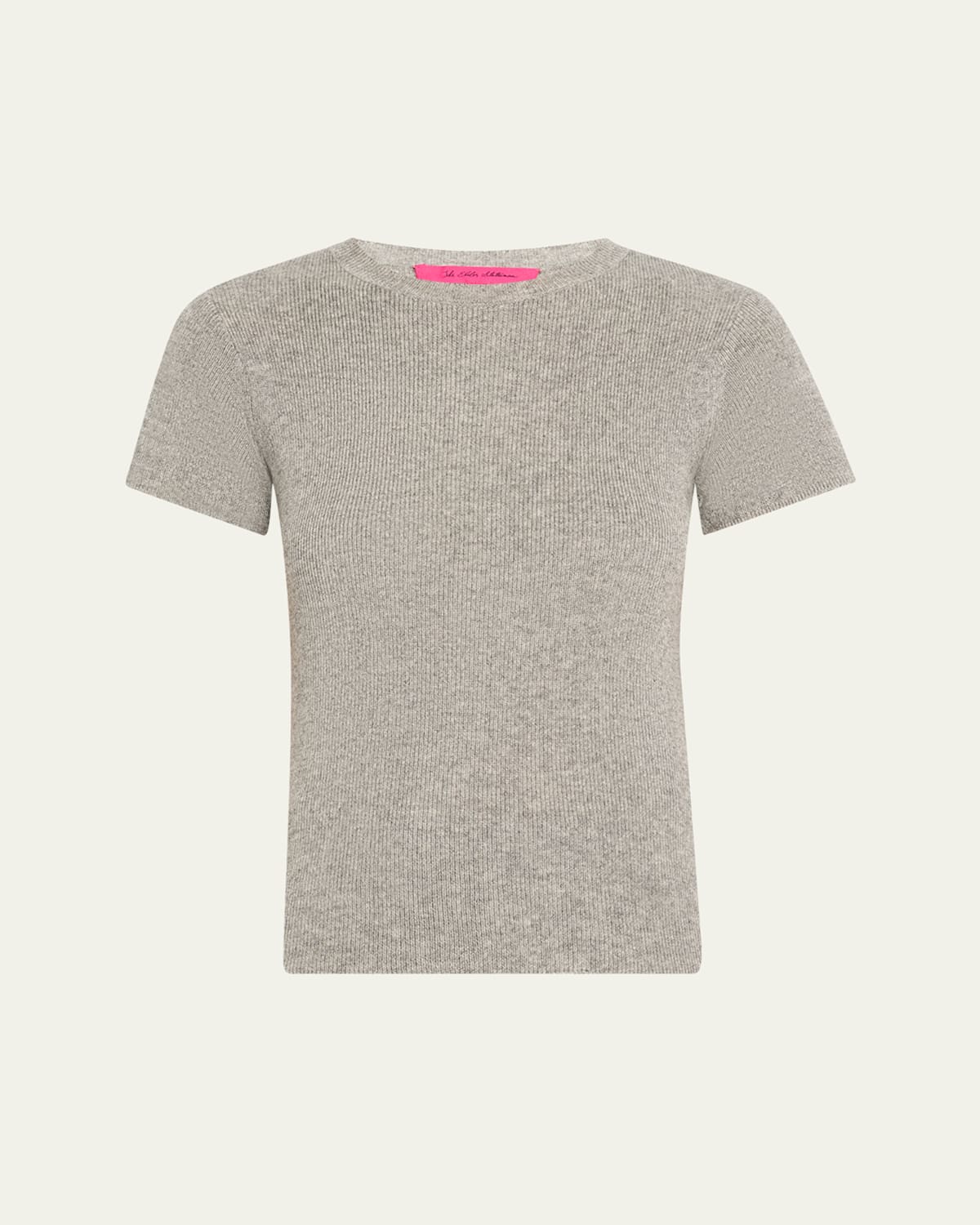 Shop The Elder Statesman Fitted Micro Ribbed Cashmere Silk Tee In Lightgrey