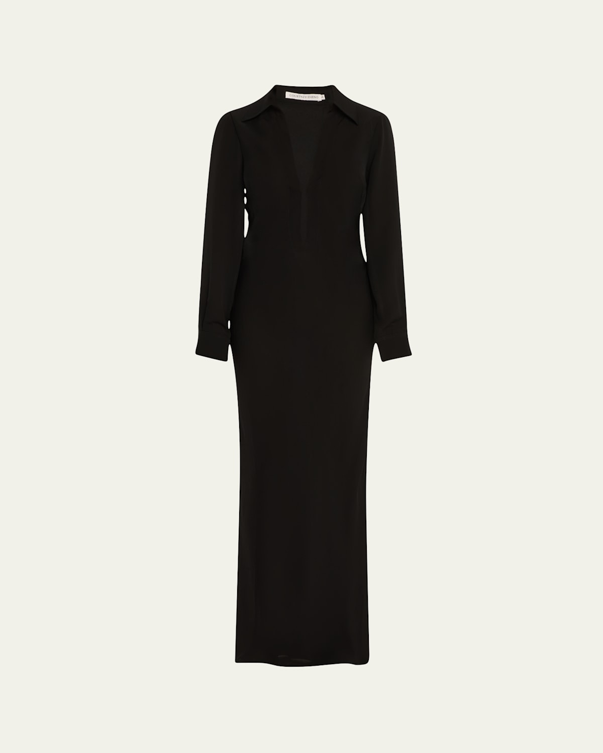 Shop Courtney Zheng Isla Silk Deep-v Gown In Black