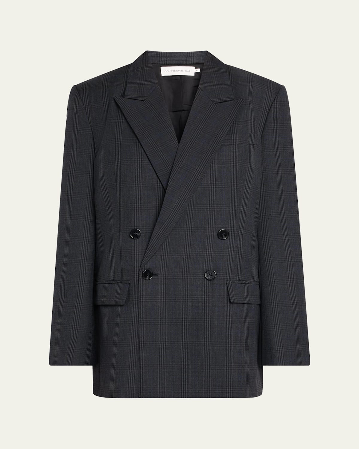Shop Courtney Zheng Daan Oversized Check Blazer In Greyblue Check