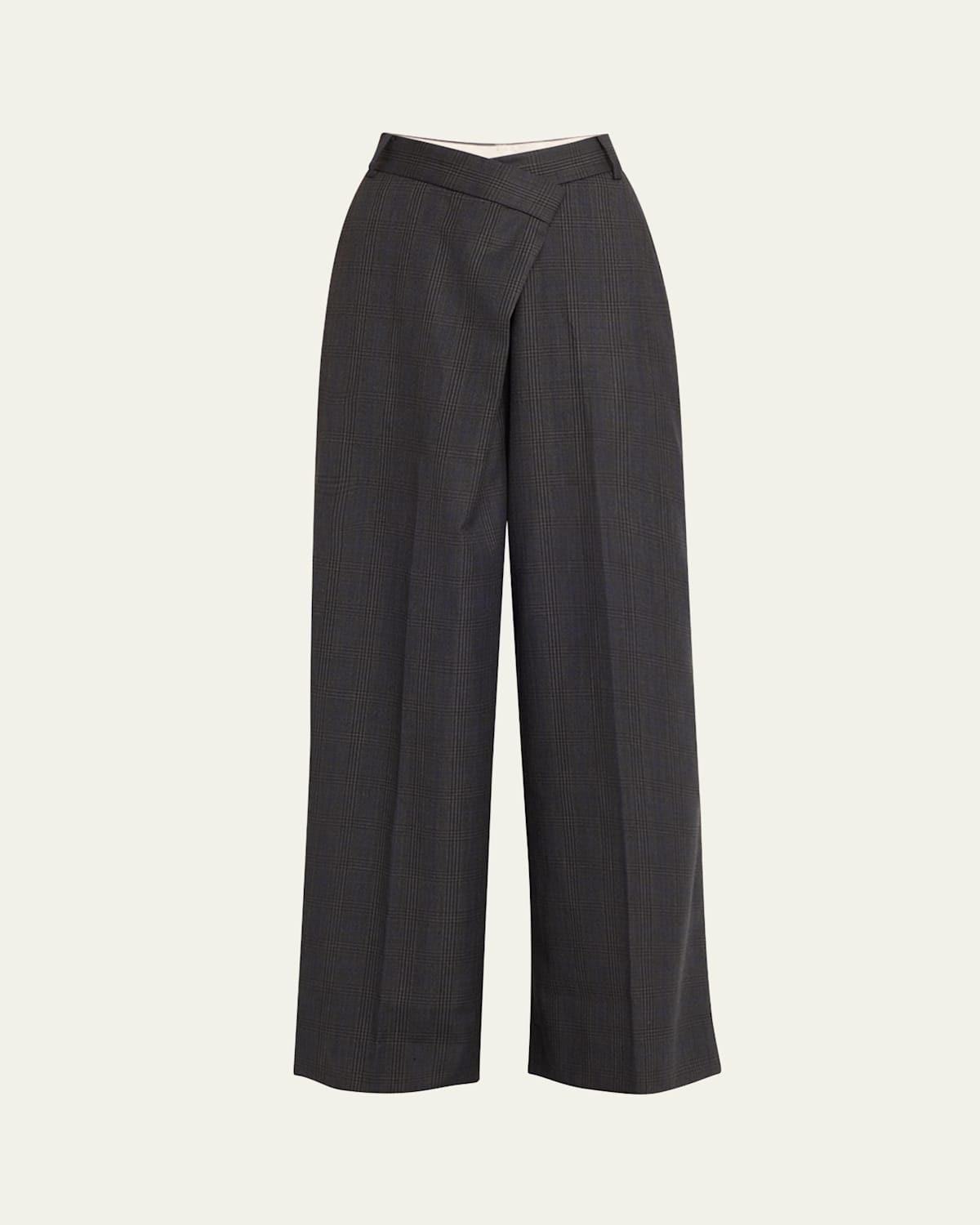 Shop Courtney Zheng Adrian Asymmetric Wool Check Pants In Greyblue Check