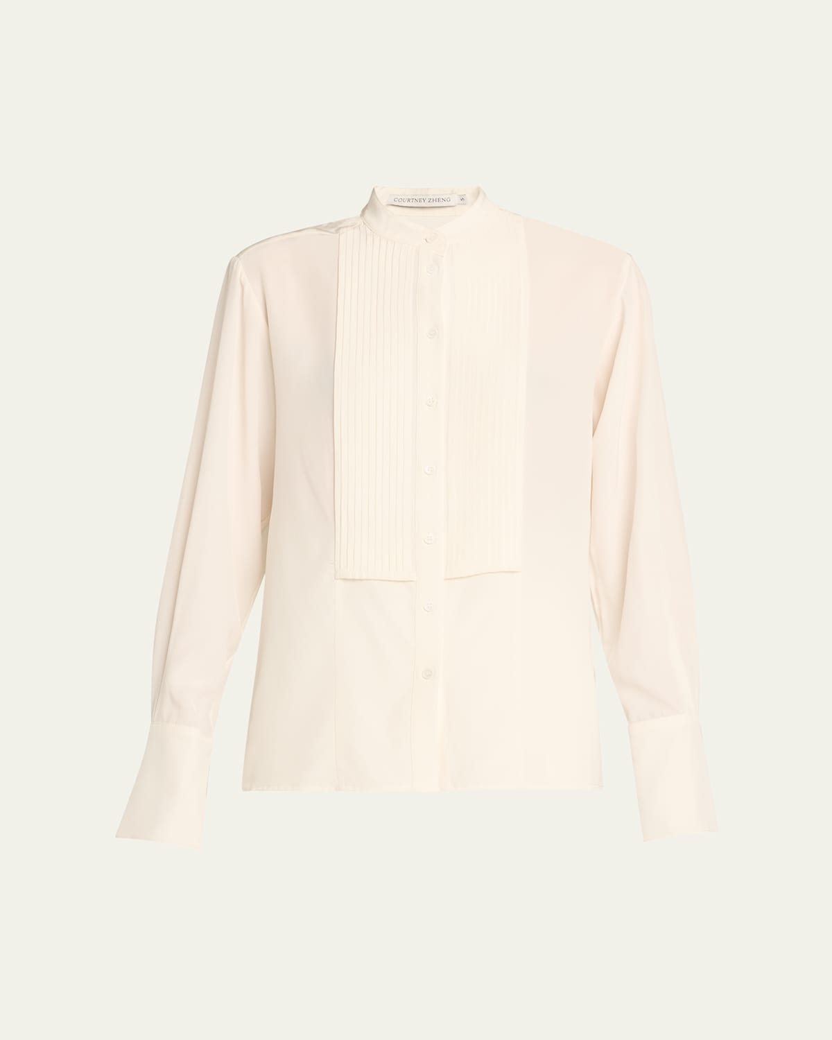 COURTNEY ZHENG CAMILLE LONG-SLEEVE SILK CREPE TUXEDO BLOUSE 