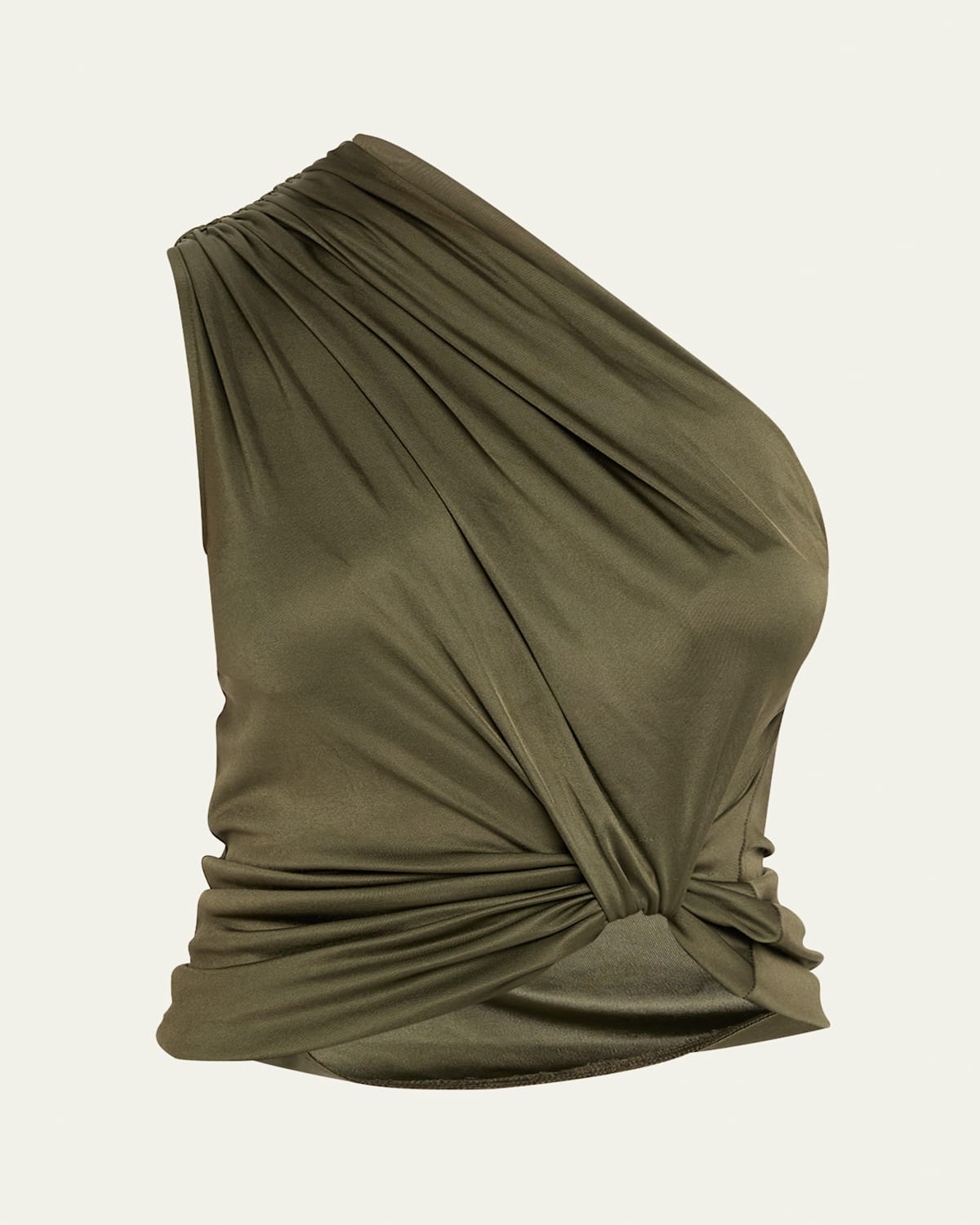 Shop Courtney Zheng Draped One-shoulder Jersey Top In Khaki