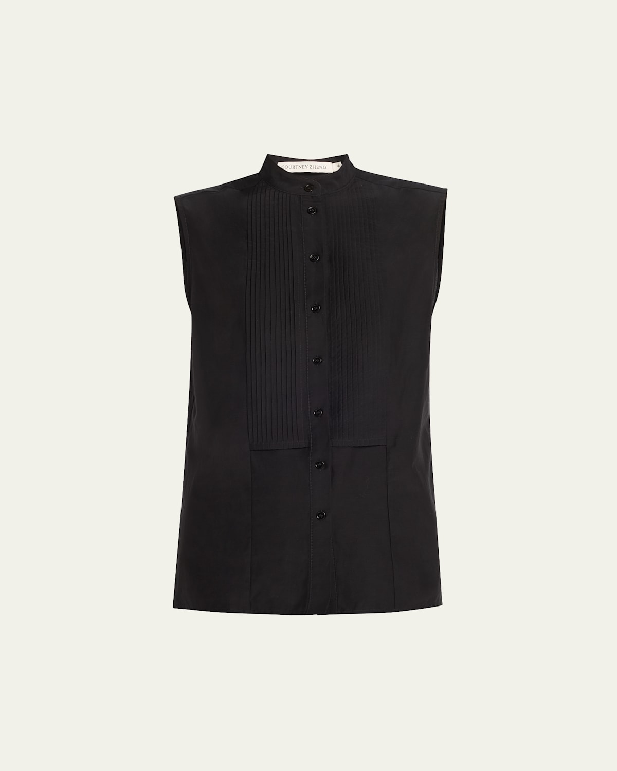 Shop Courtney Zheng Claudine Sleeveless Silk-cotton Tuxedo Shirt In Black