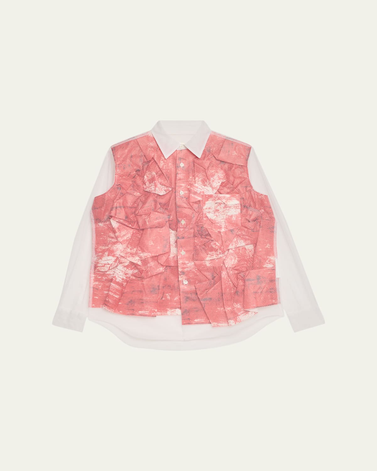 Comme Des Garçons Crinkle Layered Button-down Tulle Shirt