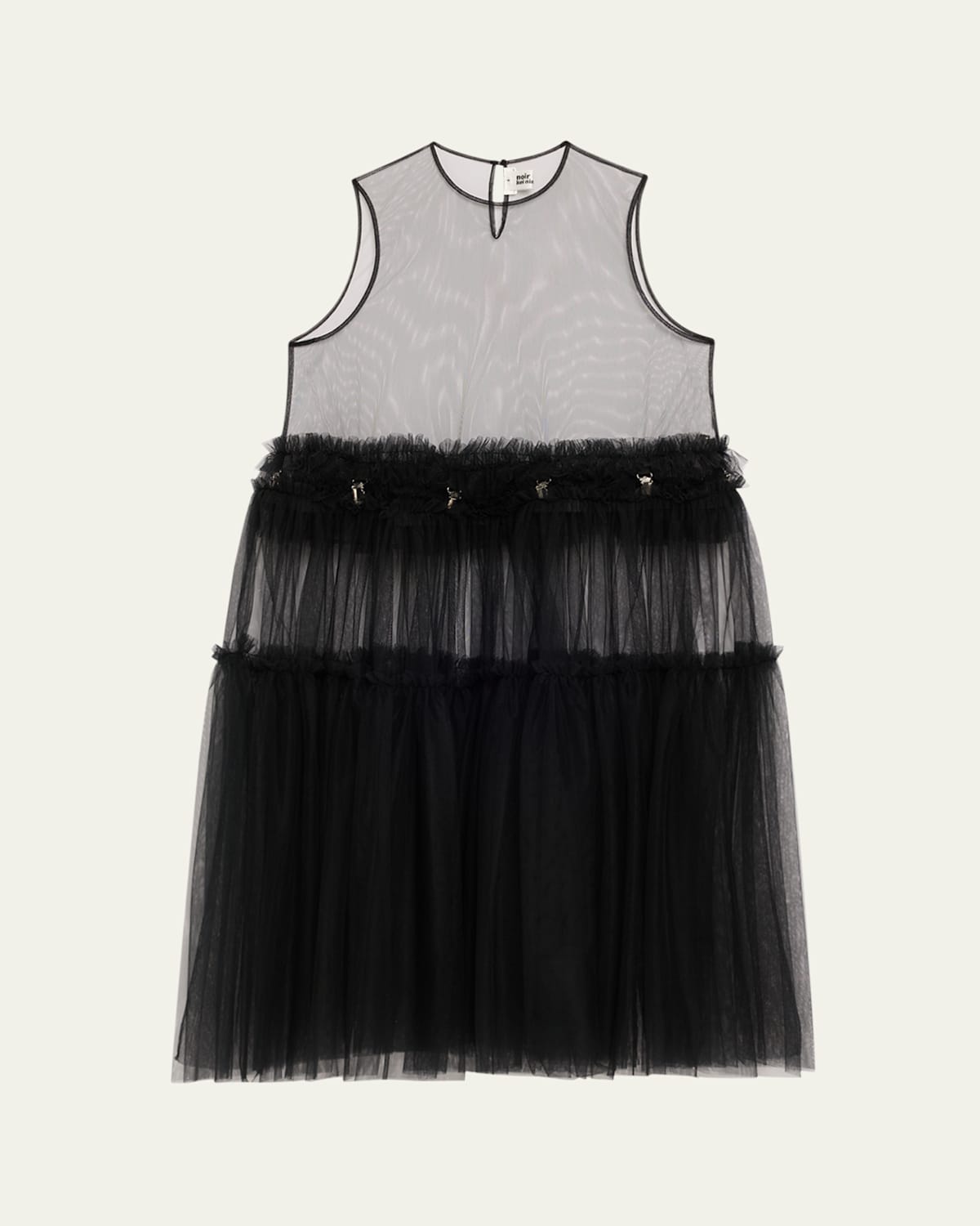 NOIR KEI NINOMIYA TIERED TULLE SLEEVELESS MIDI DRESS 