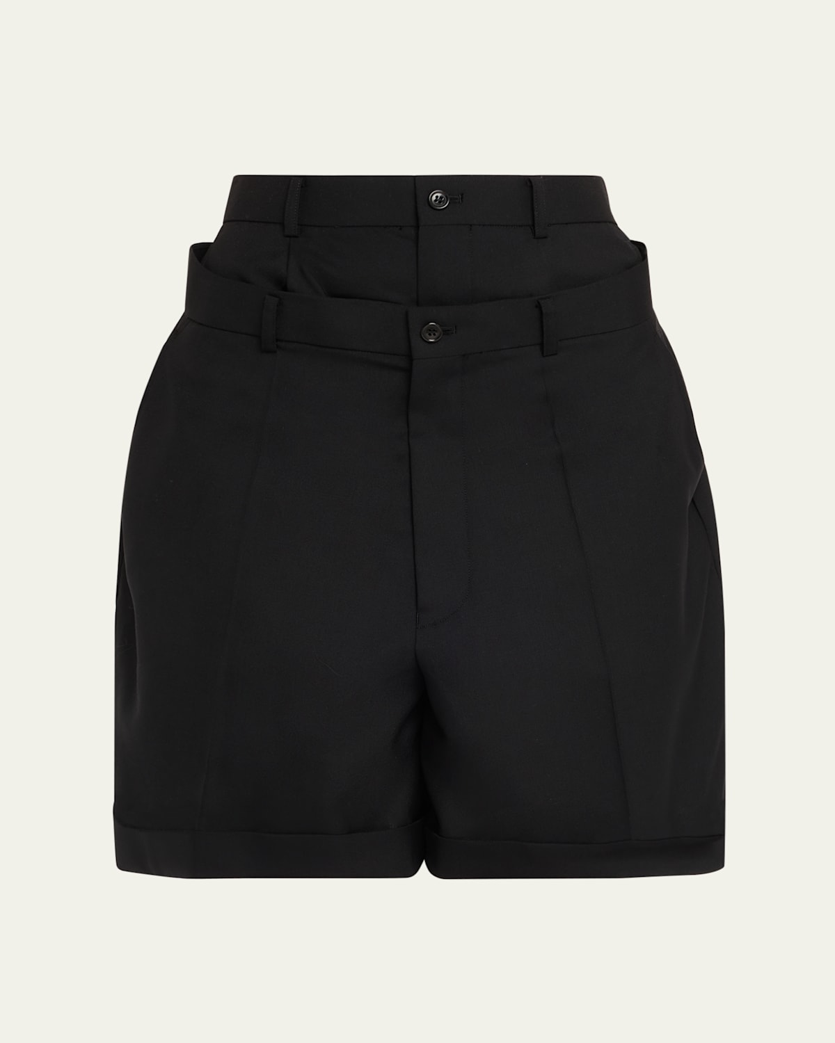 NOIR KEI NINOMIYA DECONSTRUCTED LAYERED WOOL SHORTS 