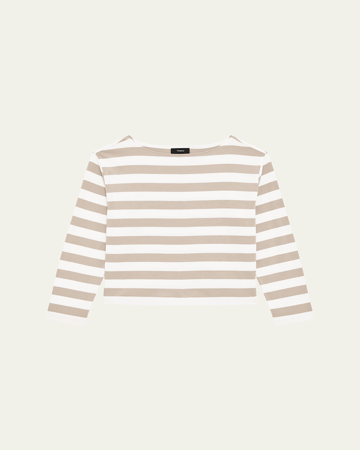 Theory Stripe Boxy Crewneck Tee In Taupe Multi