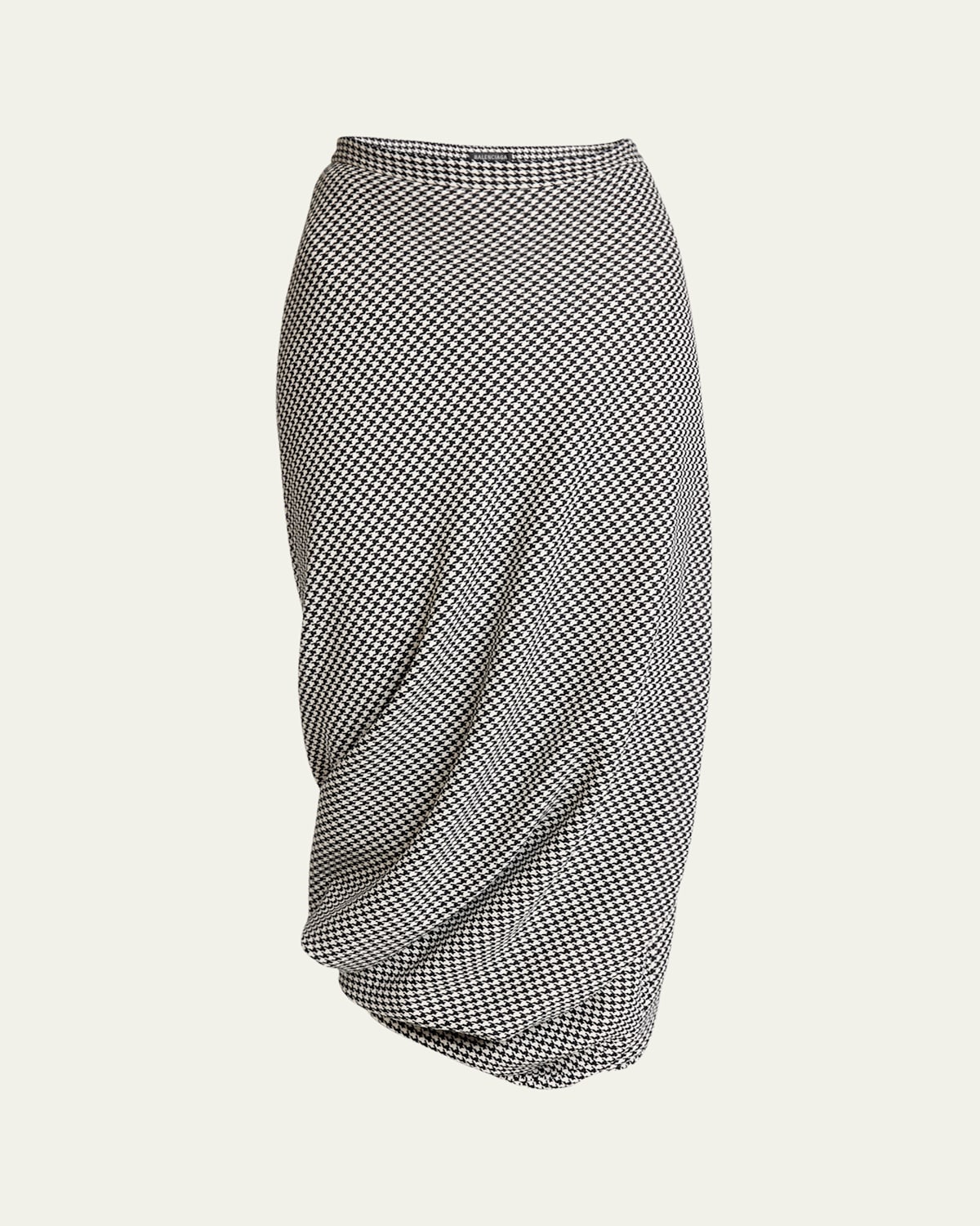 Balenciaga Twisted Houndstooth Wool Pencil Skirt In Noir/ecru