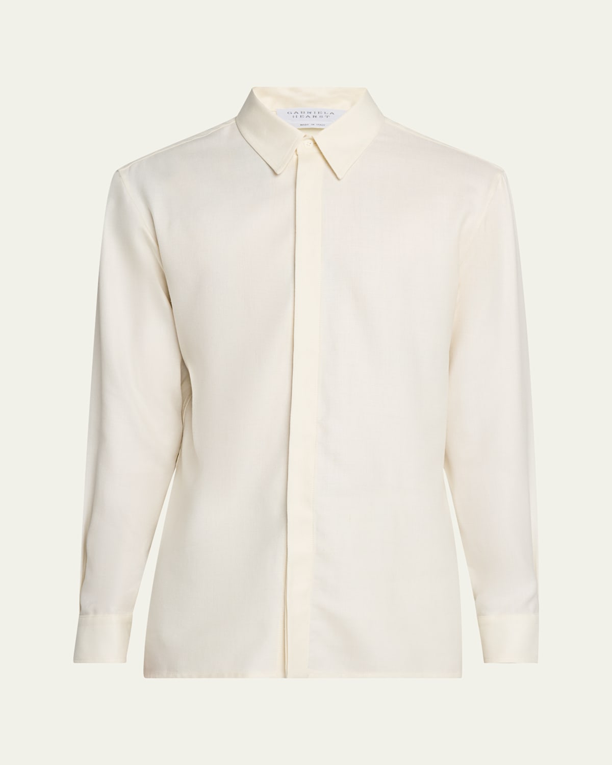 Gabriela Hearst Men's Nicolas Concealed-placket Sport Shirt In Ivory