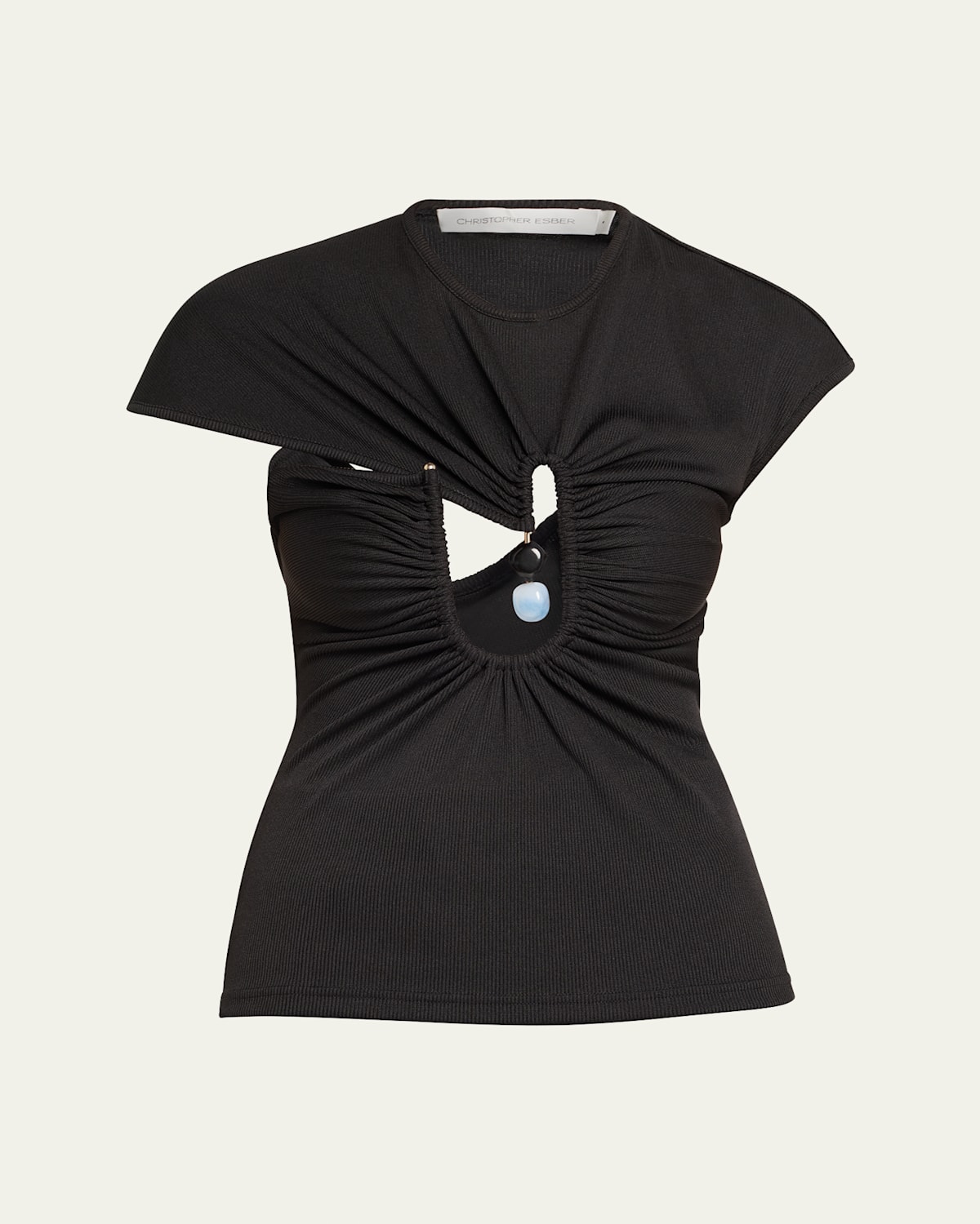 Christopher Esber Helix Crystal Ribbed Tee In Black