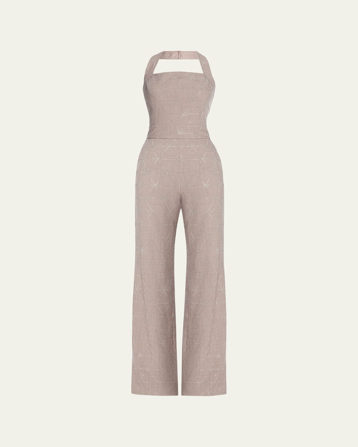 Ramy Brook Cyprus Embellished Halter Jumpsuit In Natural Rhinestone