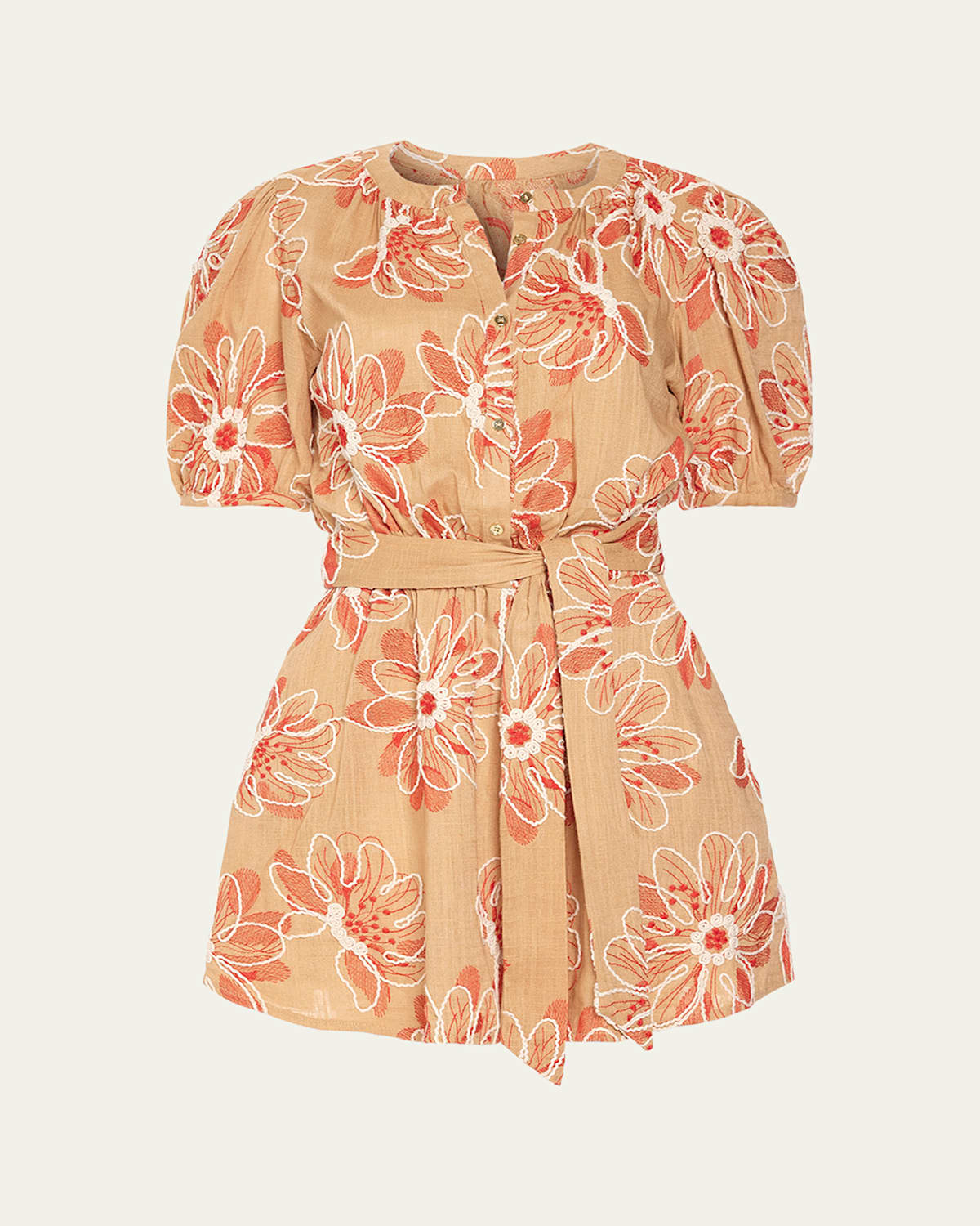 Shop Ramy Brook Selby Embroidered Mini Dress In Natural Fleur