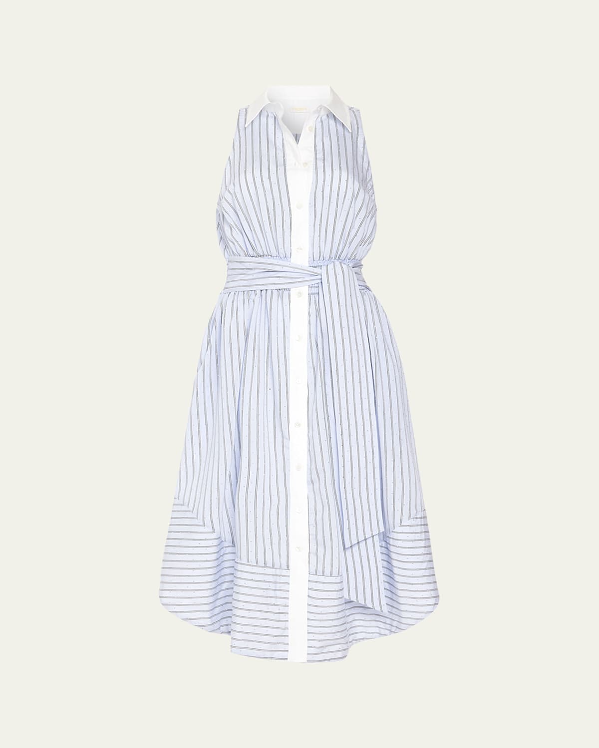 Ramy Brook Juniper Tie Waist Sleeveless Midi Shirtdress In Blue Stripe