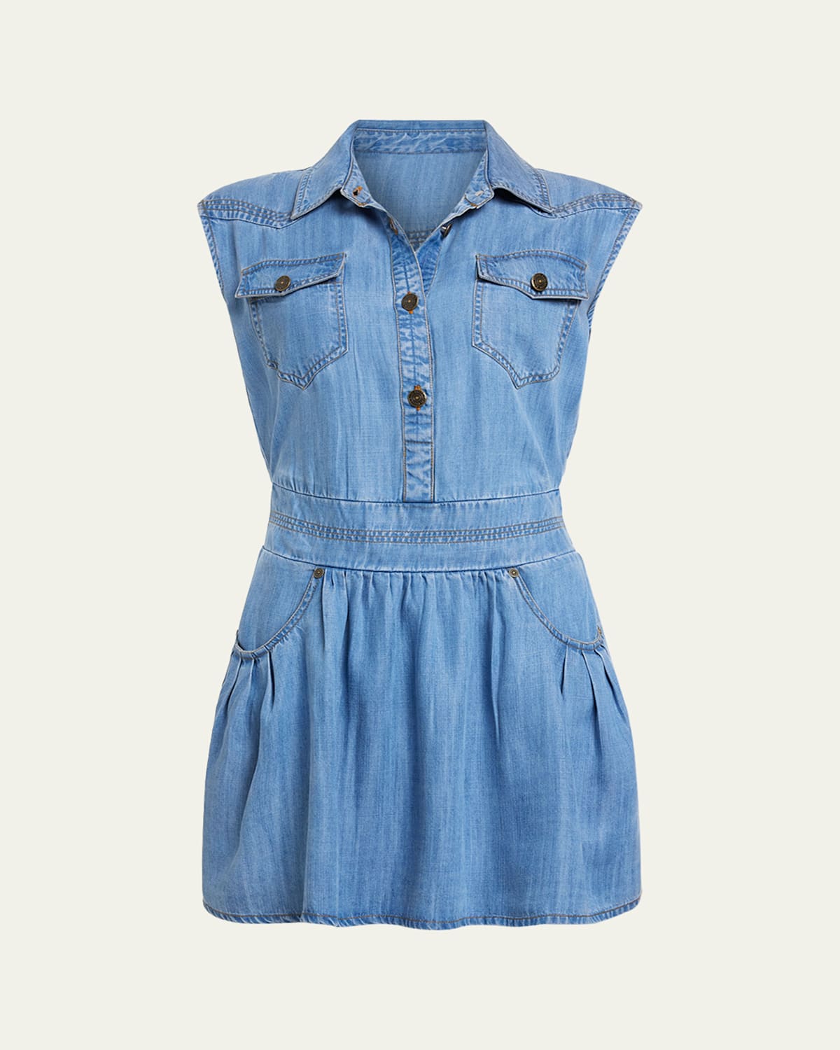 Ramy Brook Paxton Denim Mini Shirtdress In Spring Chambray